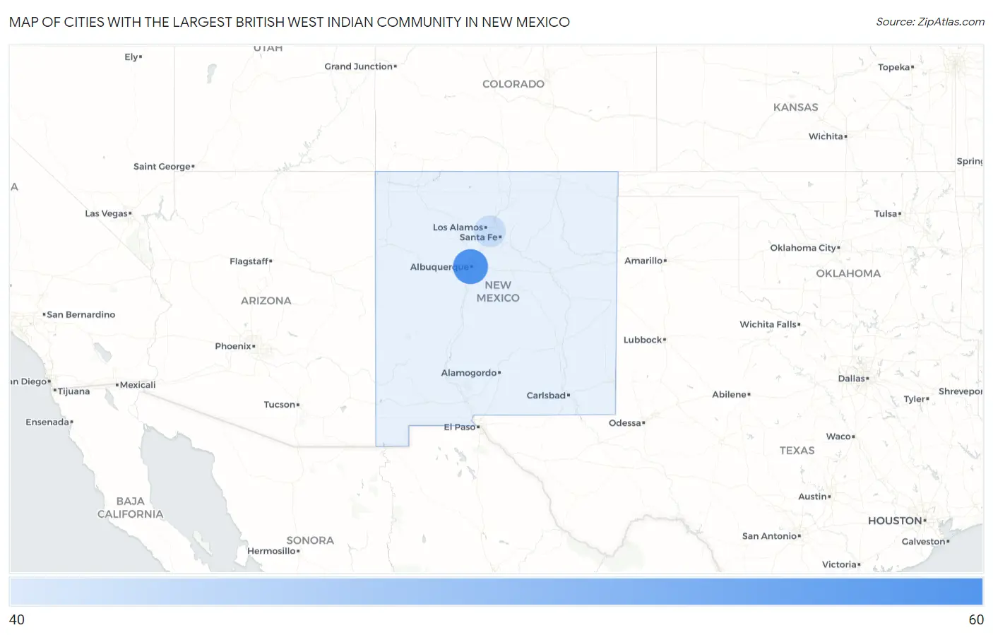 Cities with the Largest British West Indian Community in New Mexico Map