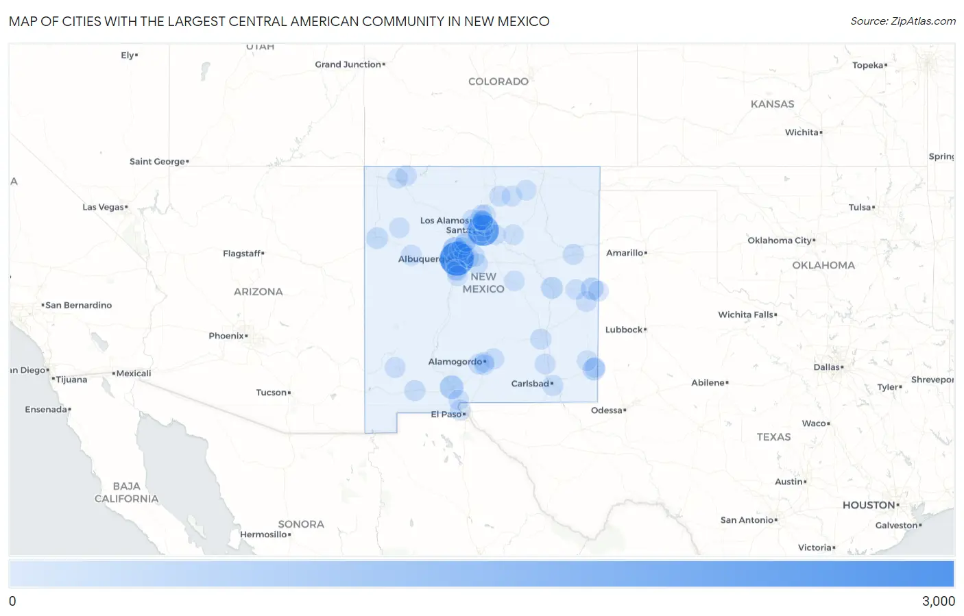 Cities with the Largest Central American Community in New Mexico Map