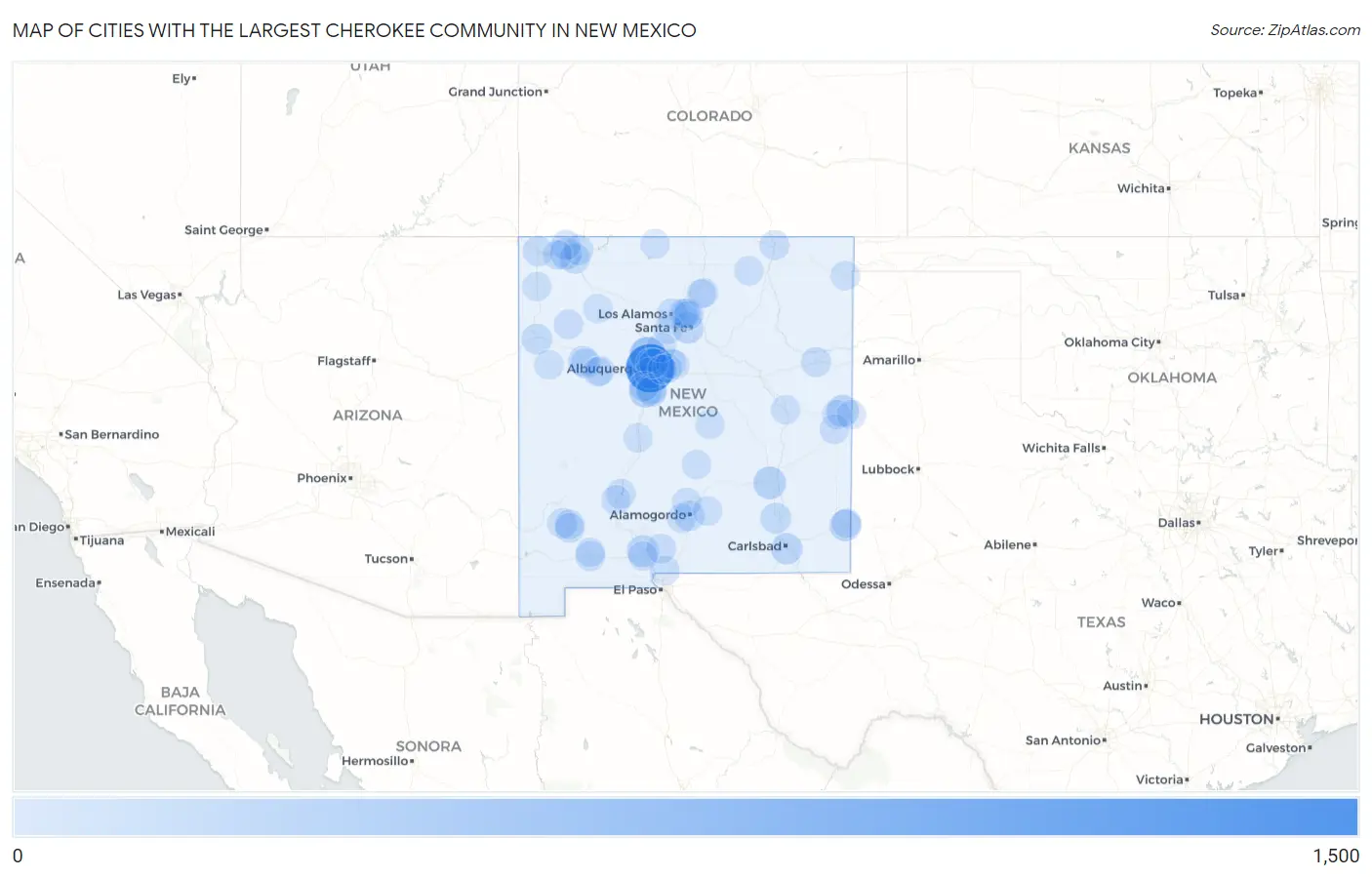 Cities with the Largest Cherokee Community in New Mexico Map