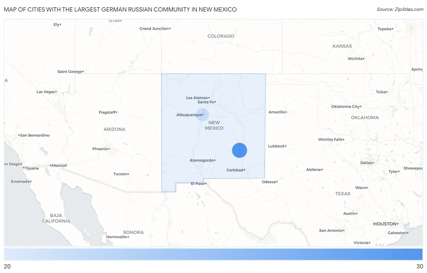 Cities with the Largest German Russian Community in New Mexico Map
