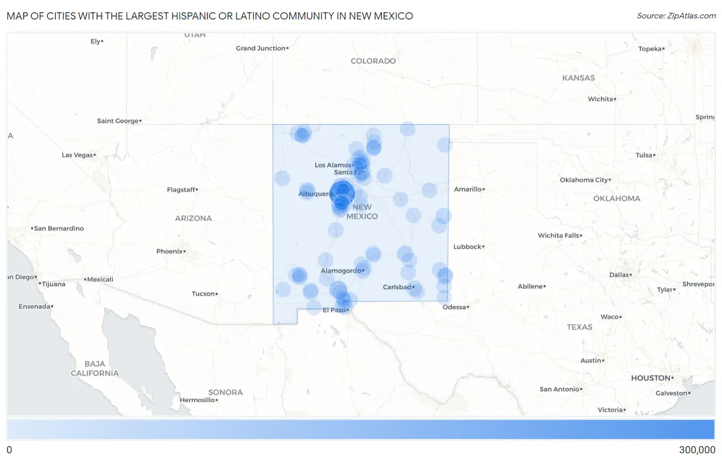 Cities with the Largest Hispanic or Latino Community in New Mexico Map