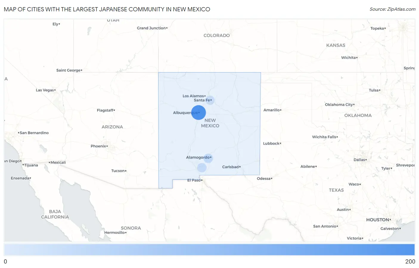 Cities with the Largest Japanese Community in New Mexico Map