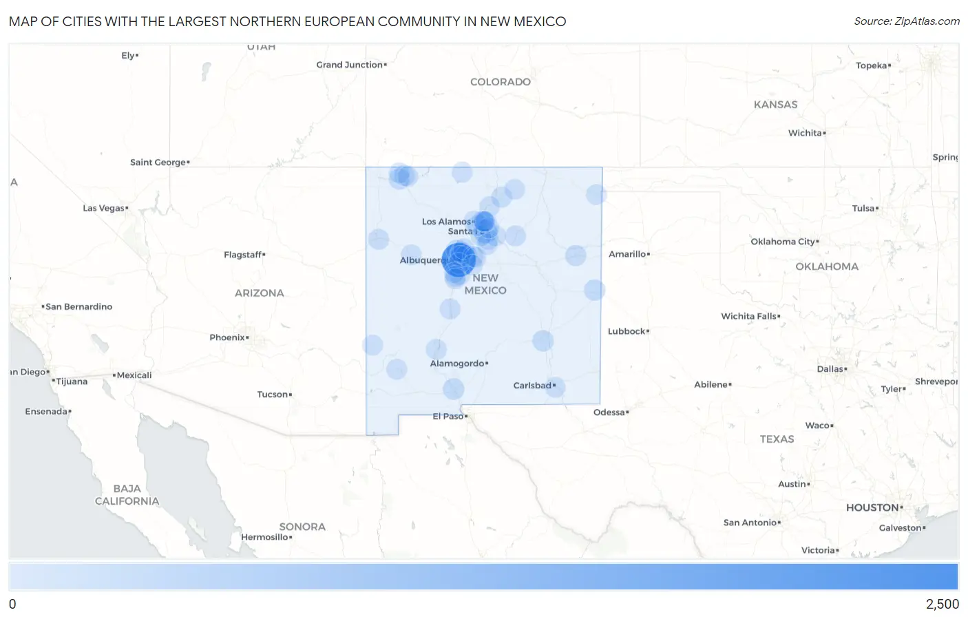 Cities with the Largest Northern European Community in New Mexico Map