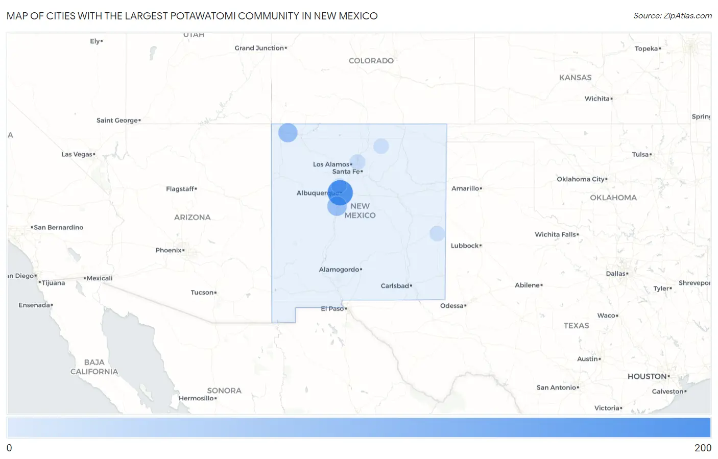 Cities with the Largest Potawatomi Community in New Mexico Map