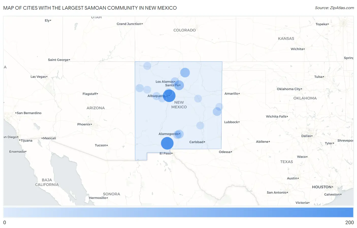 Cities with the Largest Samoan Community in New Mexico Map