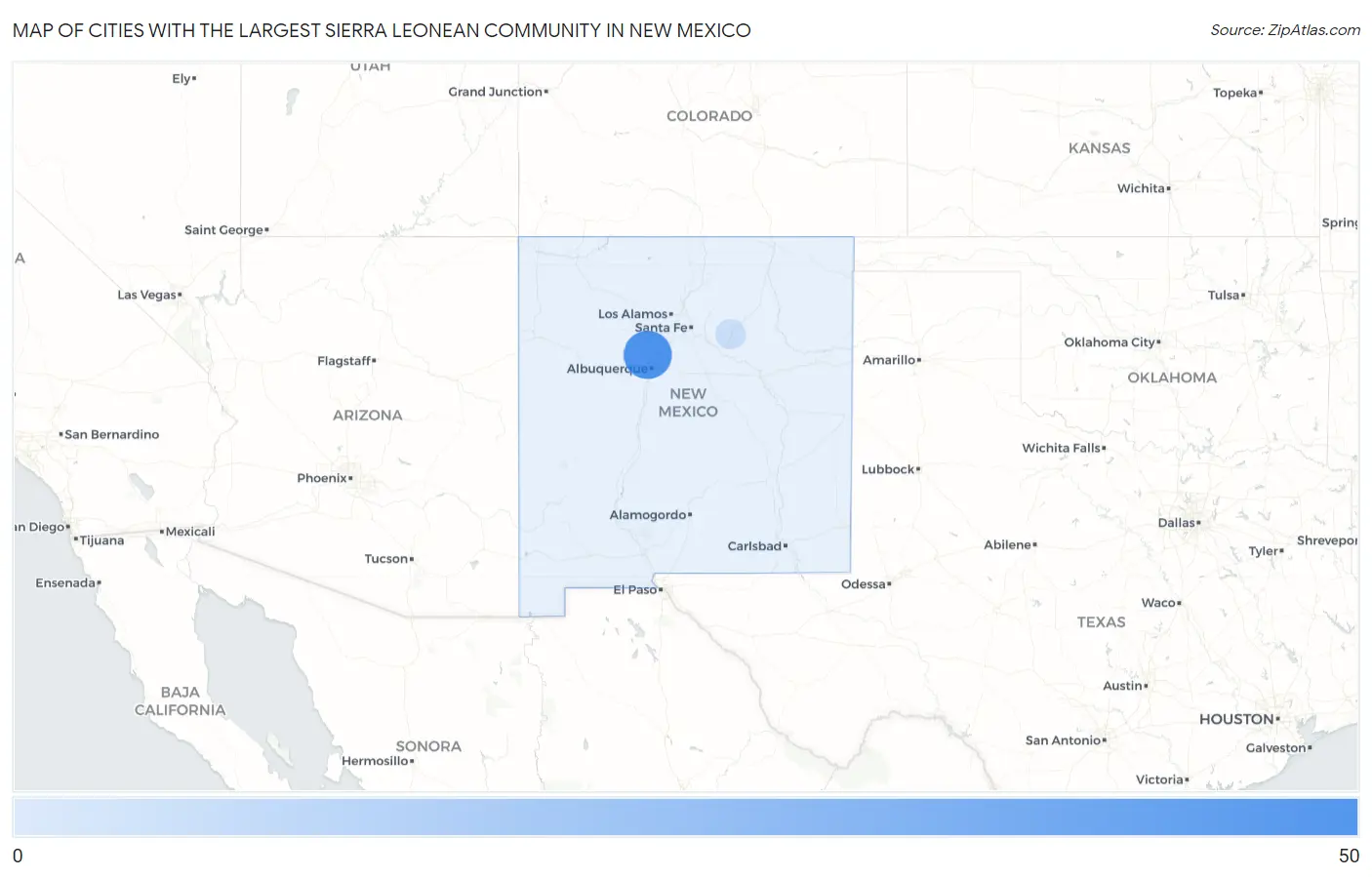 Cities with the Largest Sierra Leonean Community in New Mexico Map