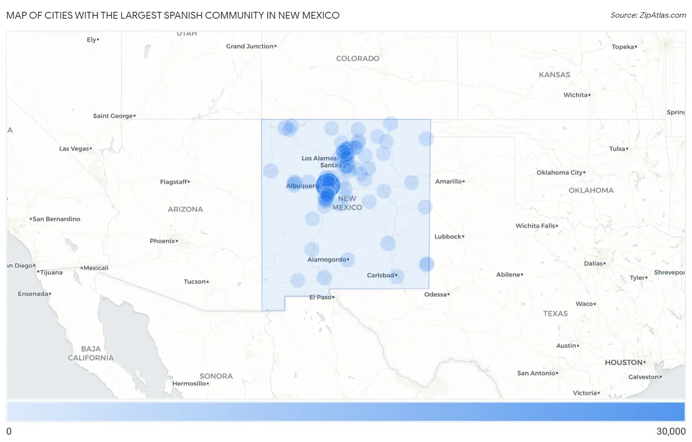 Cities with the Largest Spanish Community in New Mexico Map