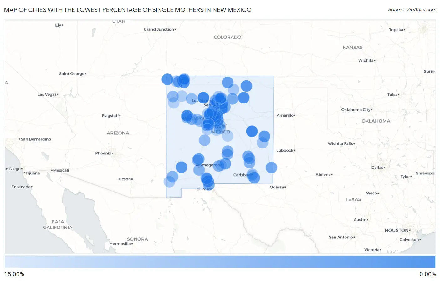 Cities with the Lowest Percentage of Single Mothers in New Mexico Map