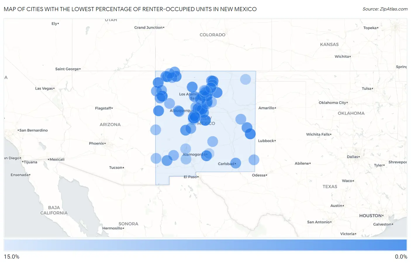 Cities with the Lowest Percentage of Renter-Occupied Units in New Mexico Map
