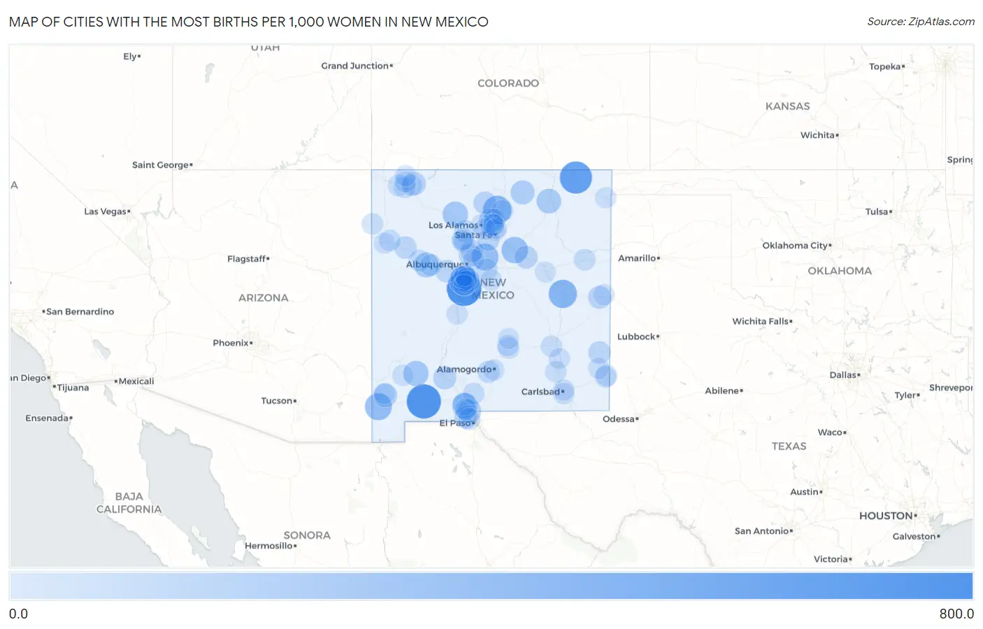Cities with the Most Births per 1,000 Women in New Mexico Map