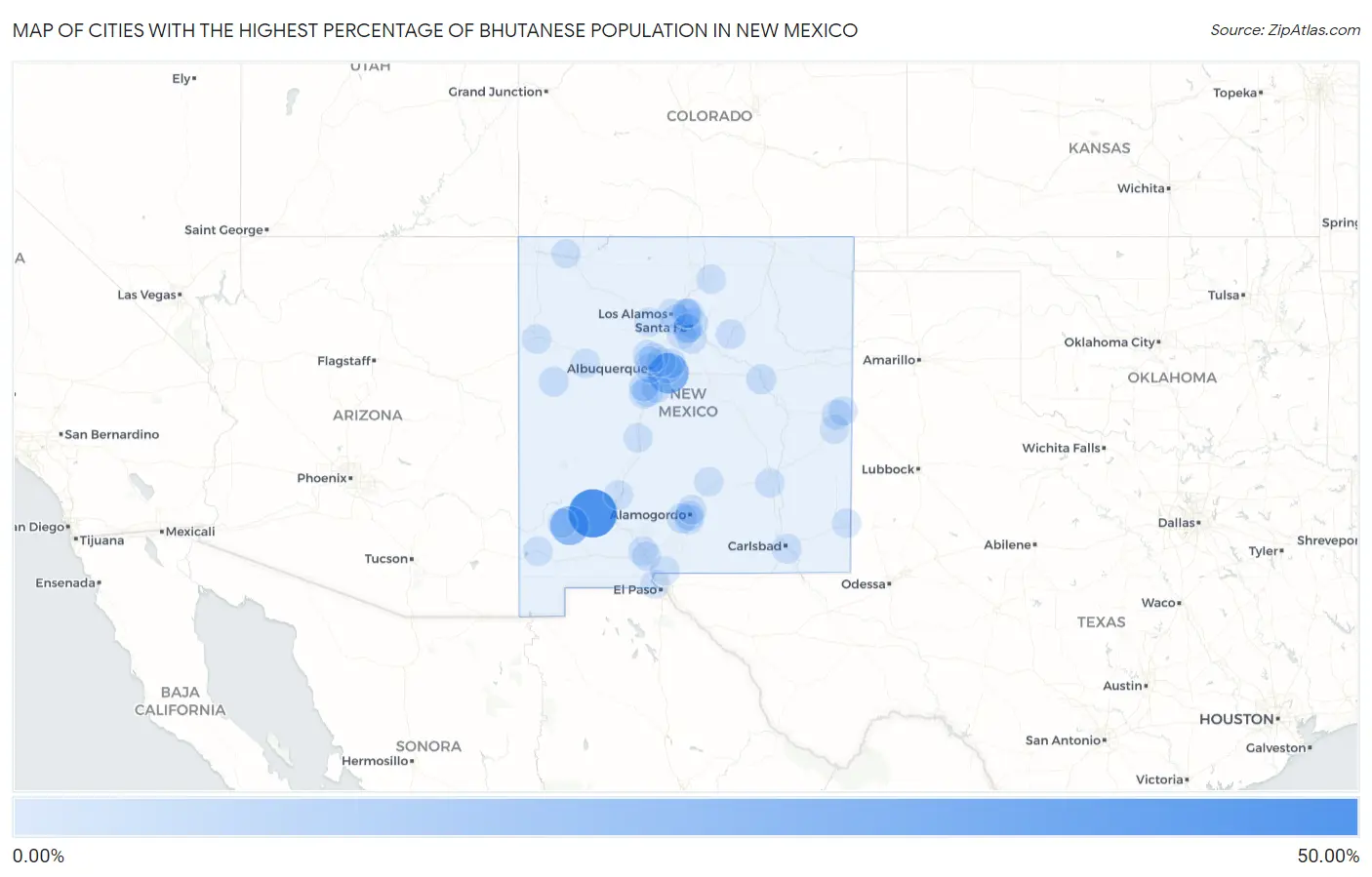 Cities with the Highest Percentage of Bhutanese Population in New Mexico Map