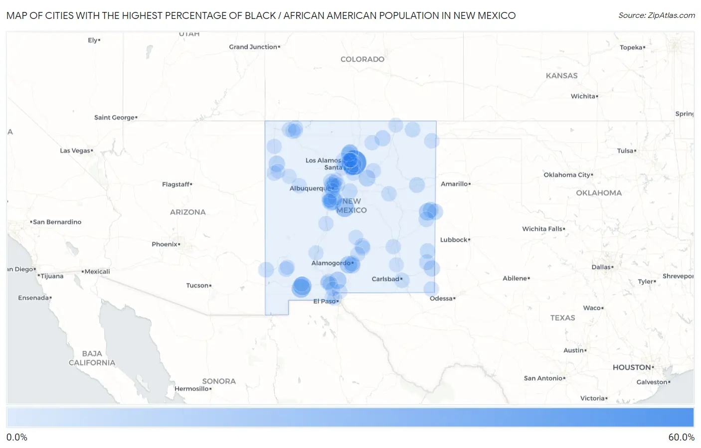 Cities with the Highest Percentage of Black / African American Population in New Mexico Map