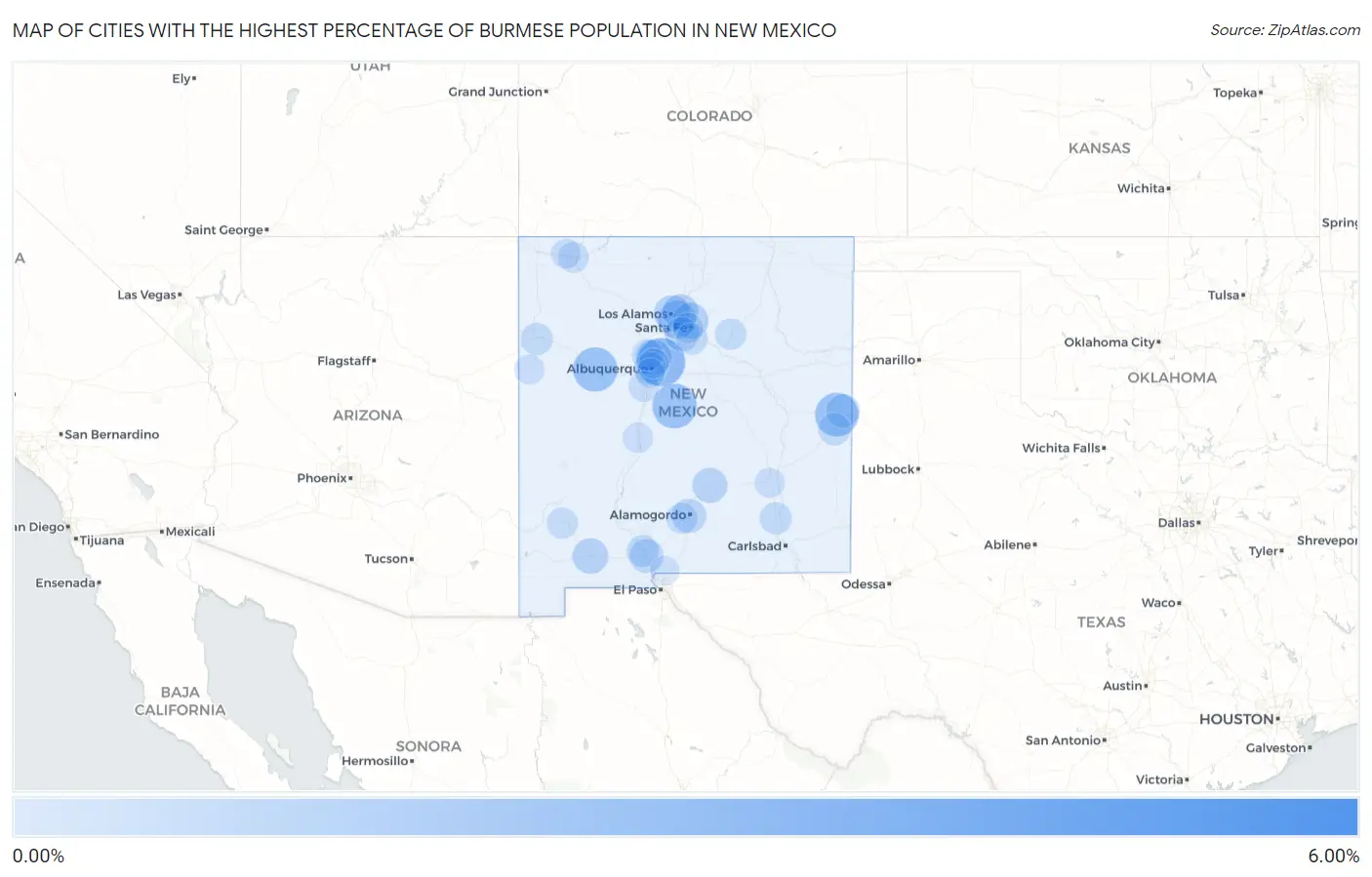 Cities with the Highest Percentage of Burmese Population in New Mexico Map