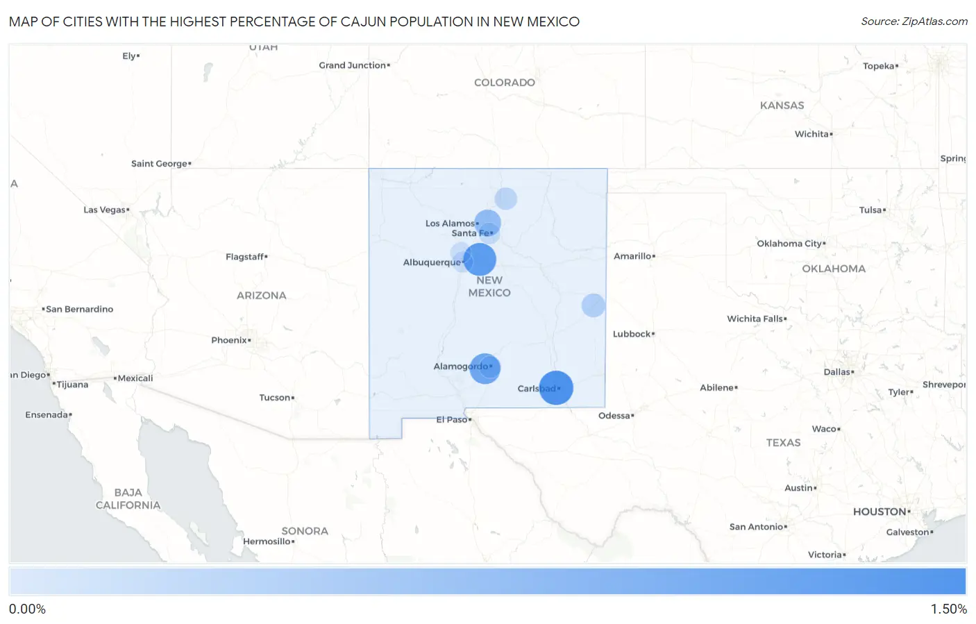 Cities with the Highest Percentage of Cajun Population in New Mexico Map