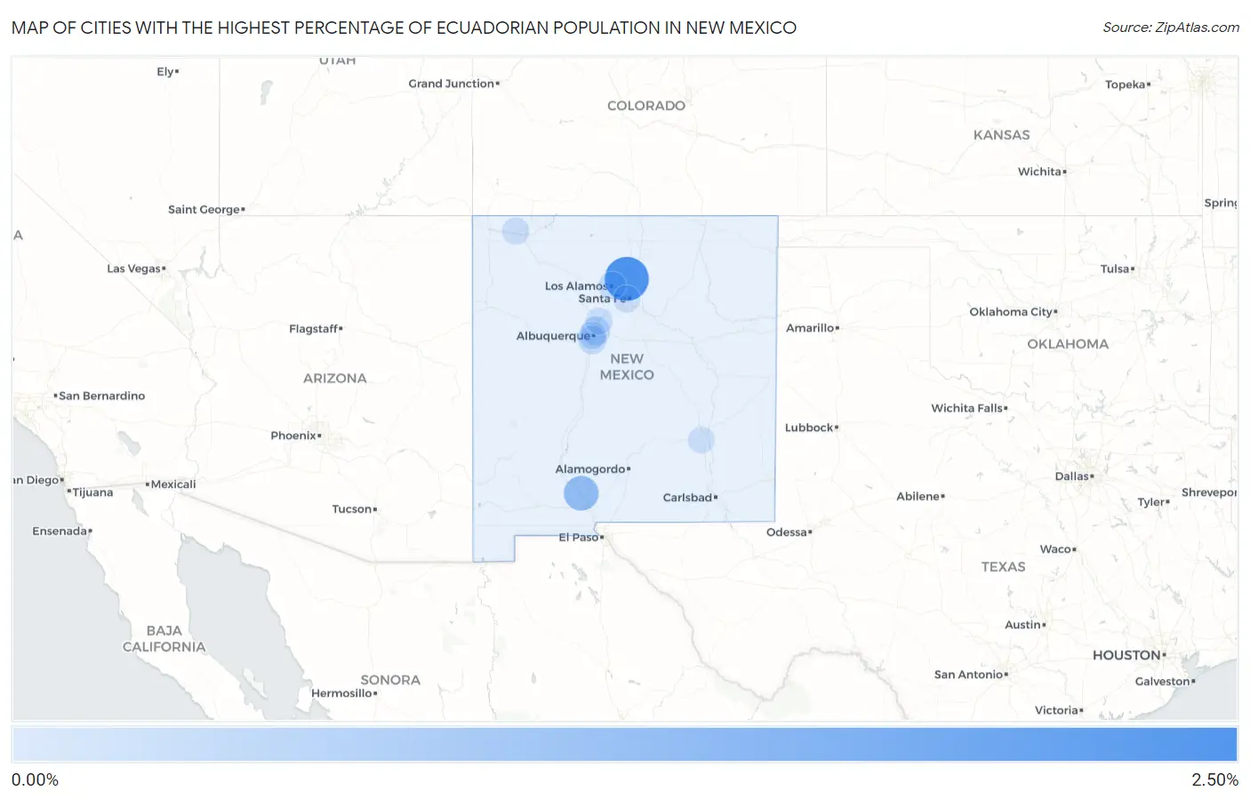 Cities with the Highest Percentage of Ecuadorian Population in New Mexico Map