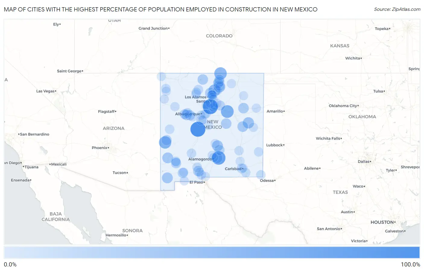 Cities with the Highest Percentage of Population Employed in Construction in New Mexico Map