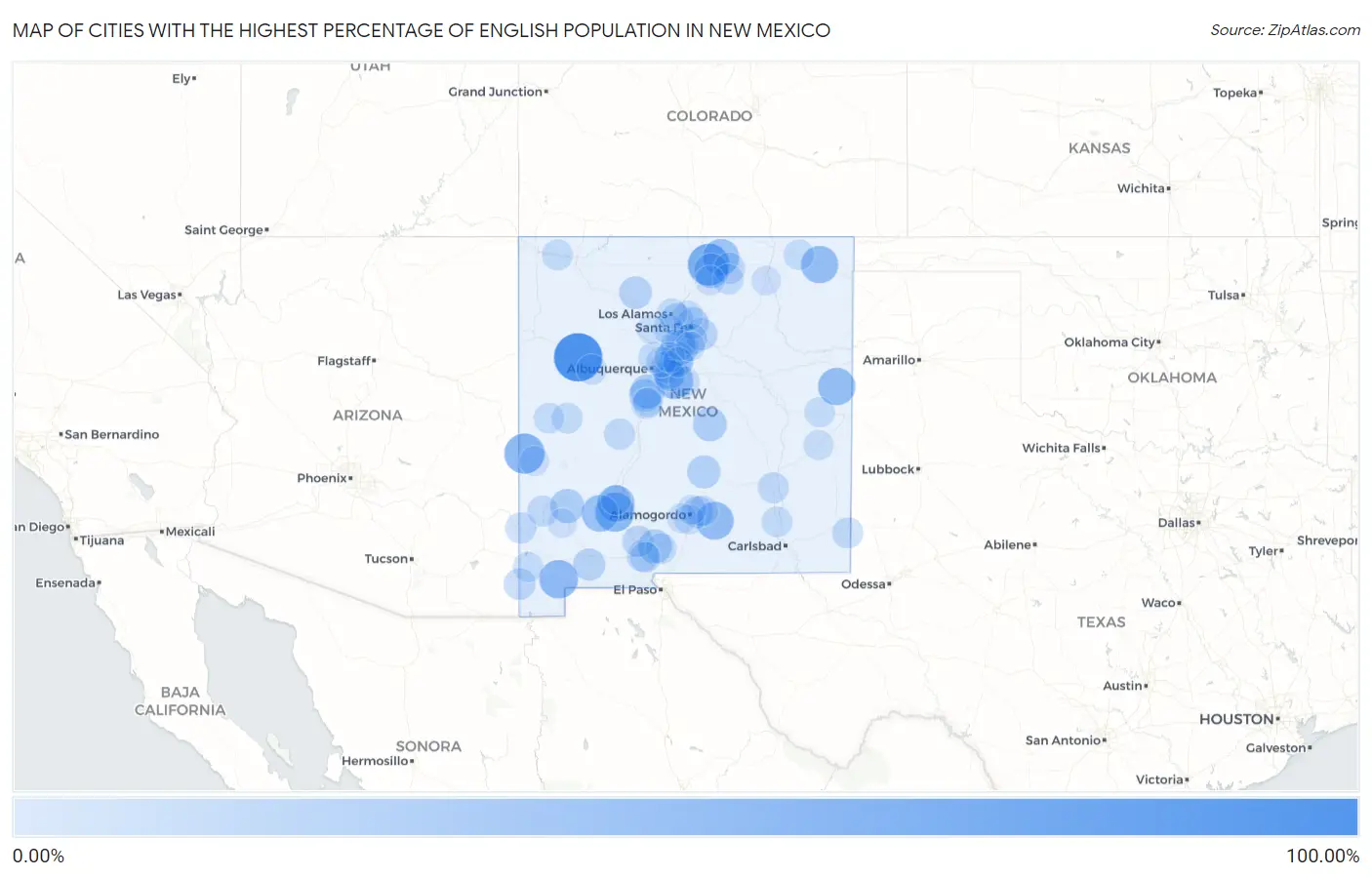 Cities with the Highest Percentage of English Population in New Mexico Map