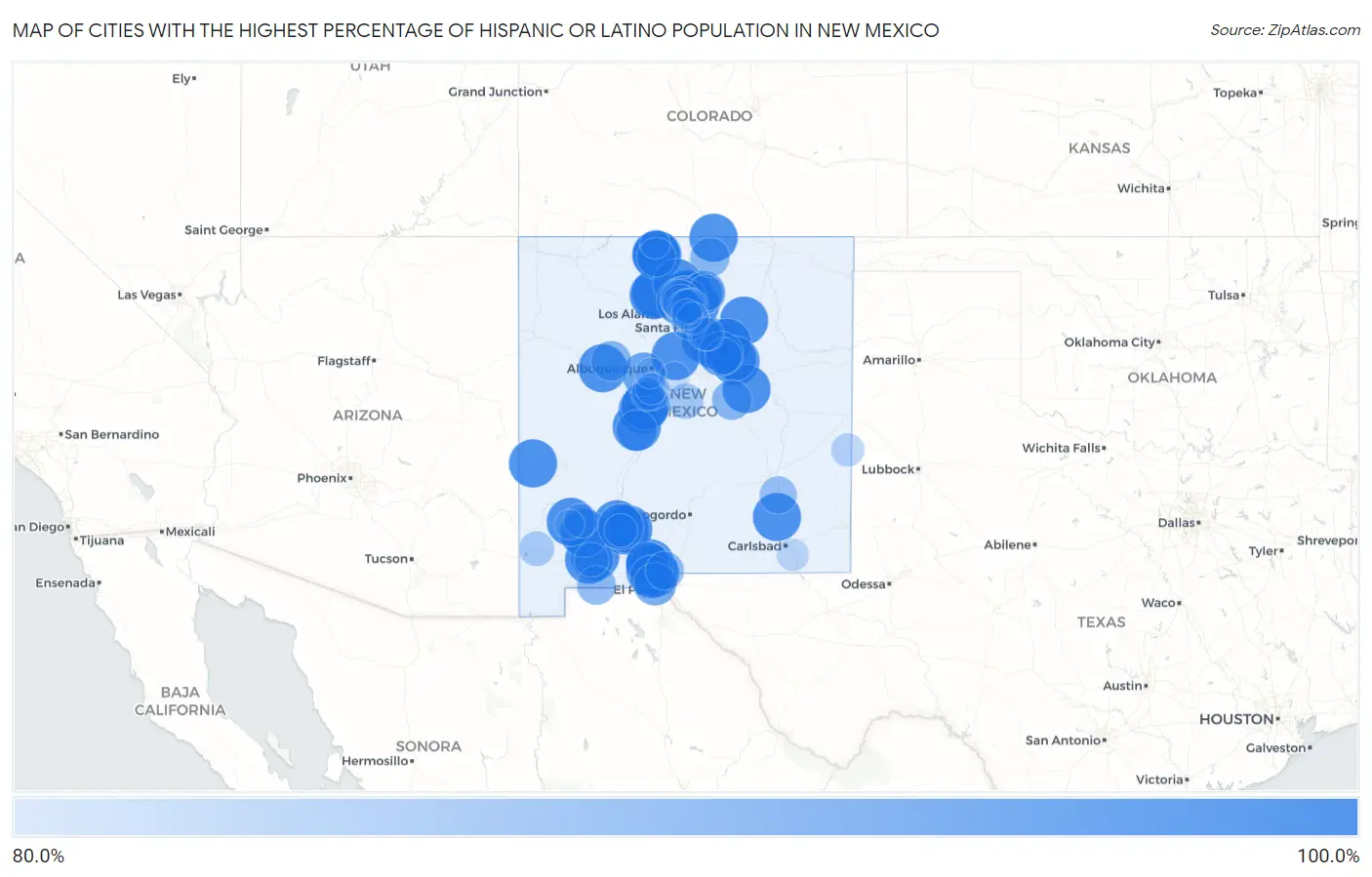 Cities with the Highest Percentage of Hispanic or Latino Population in New Mexico Map