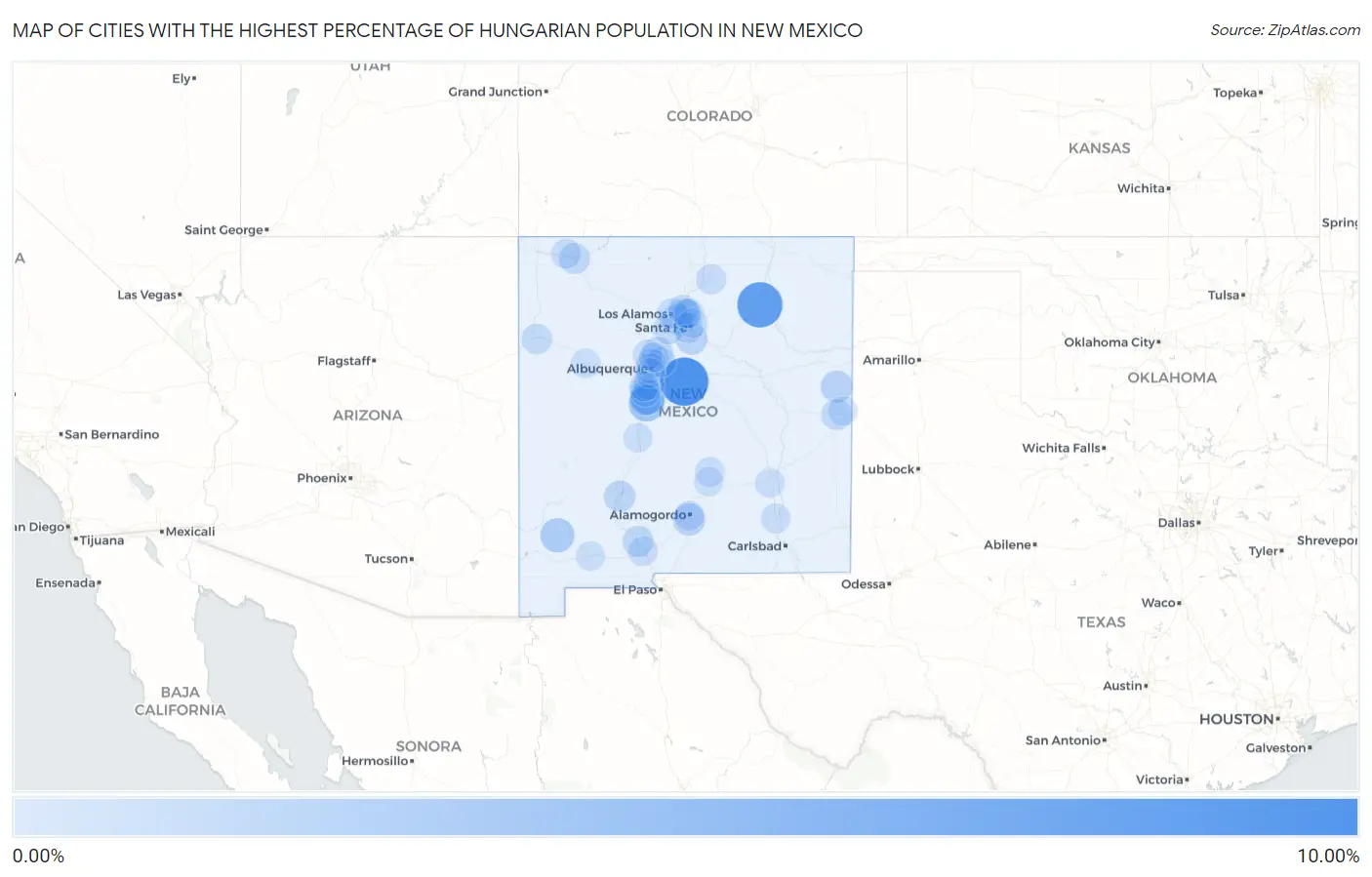 Cities with the Highest Percentage of Hungarian Population in New Mexico Map