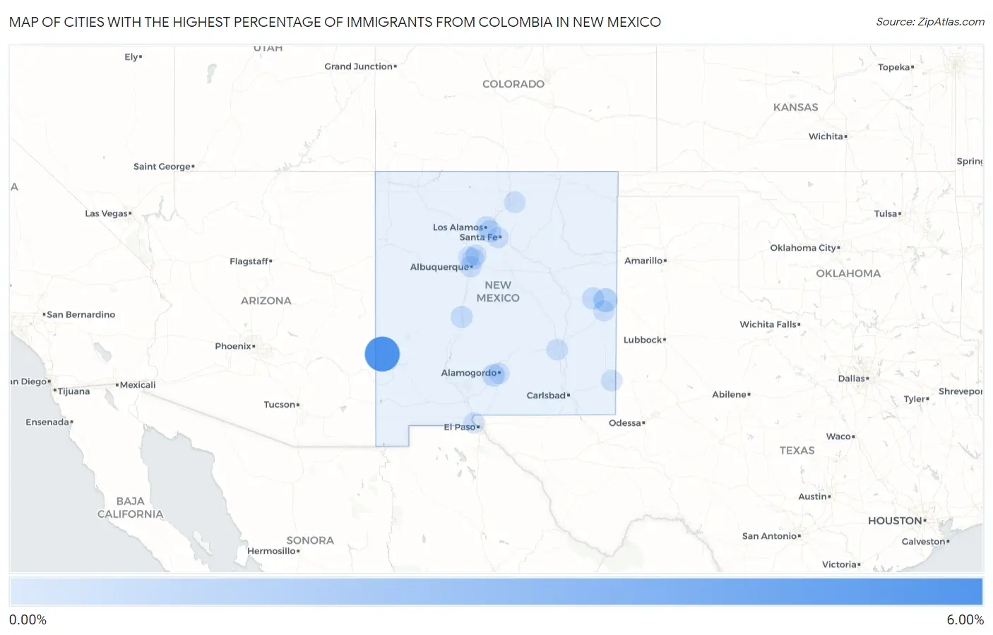 Cities with the Highest Percentage of Immigrants from Colombia in New Mexico Map