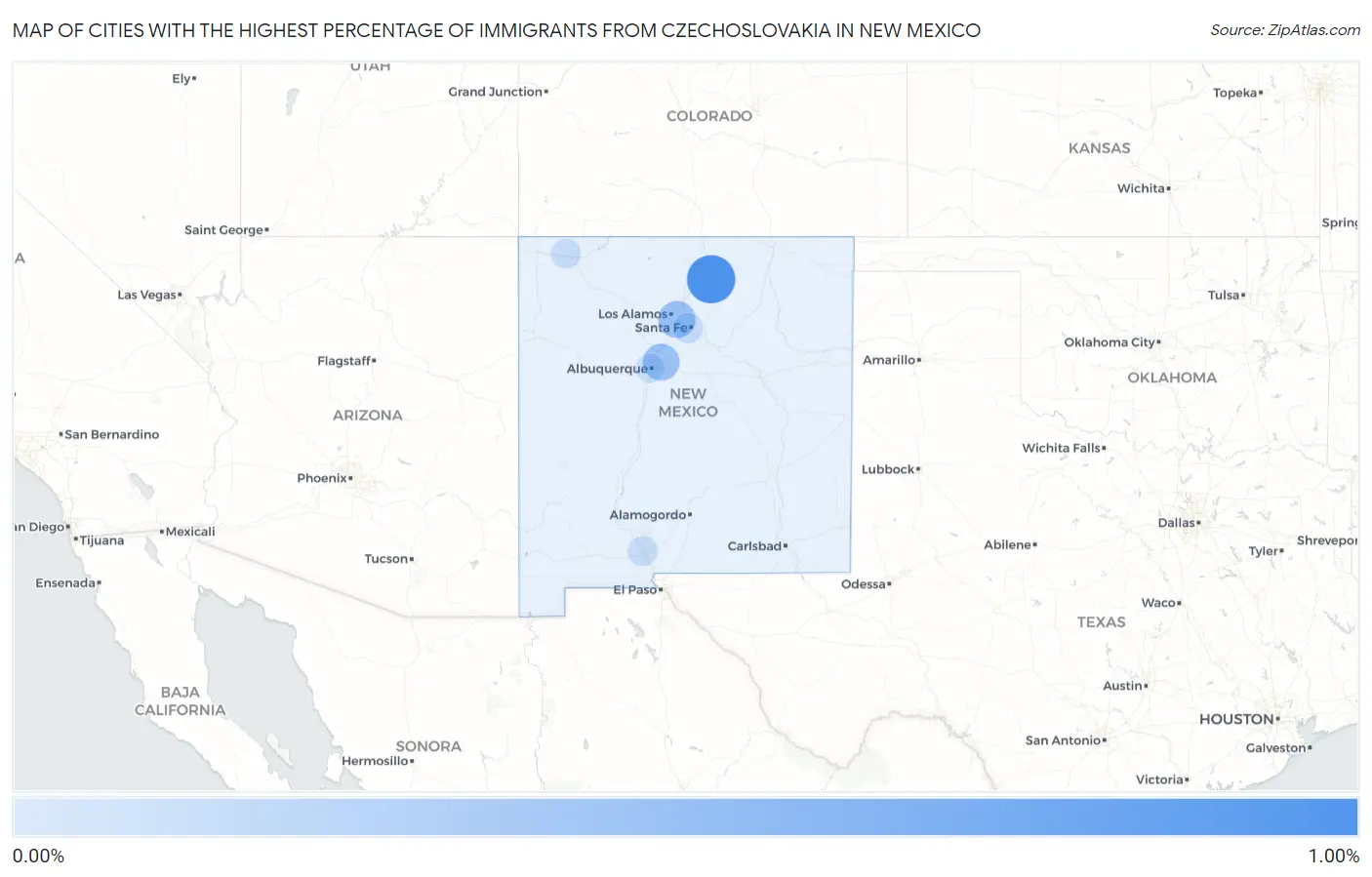 Cities with the Highest Percentage of Immigrants from Czechoslovakia in New Mexico Map