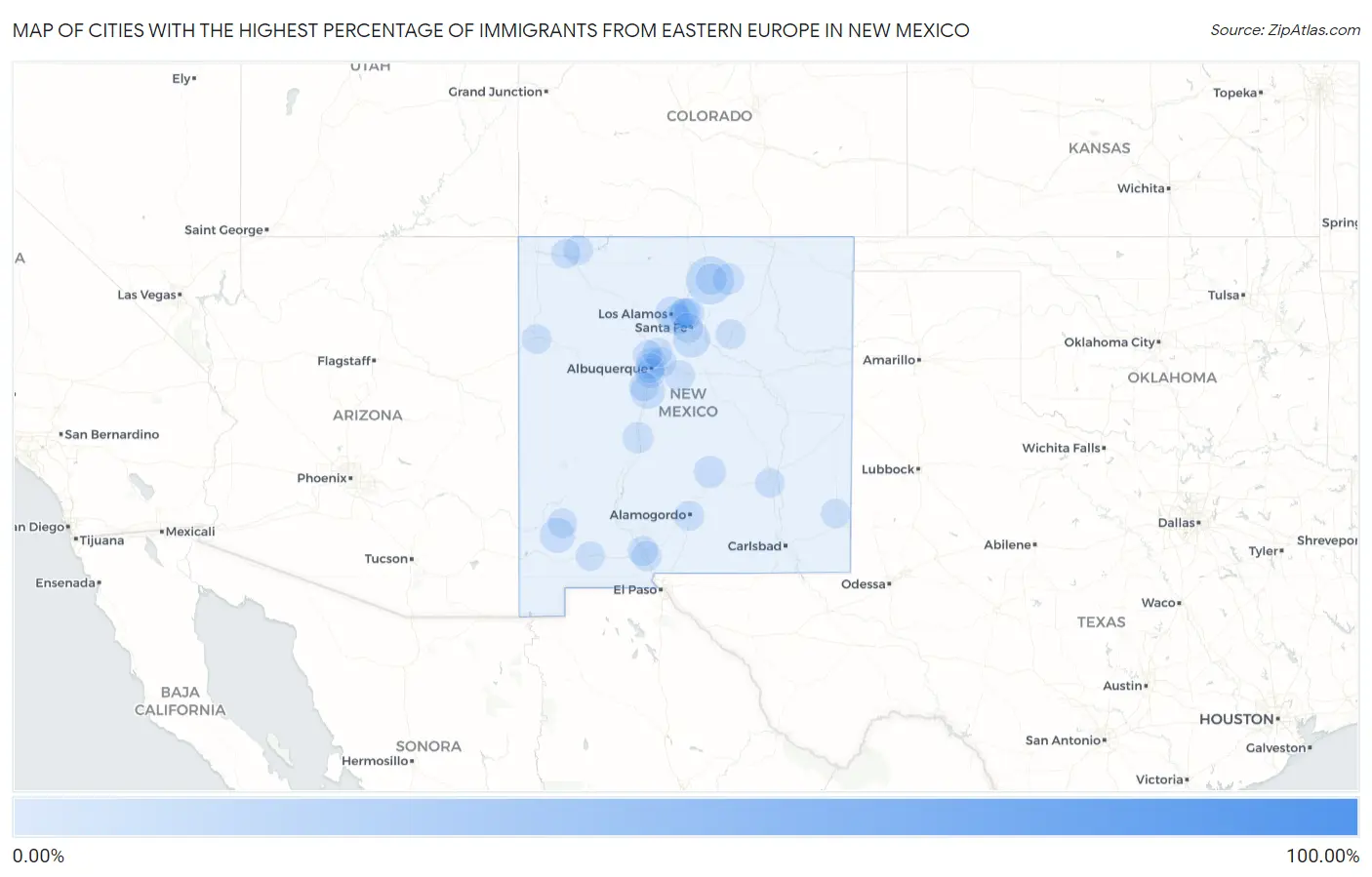 Cities with the Highest Percentage of Immigrants from Eastern Europe in New Mexico Map