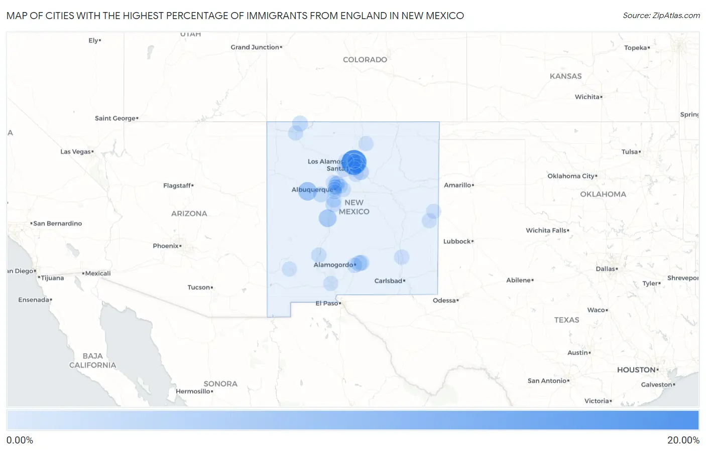 Cities with the Highest Percentage of Immigrants from England in New Mexico Map