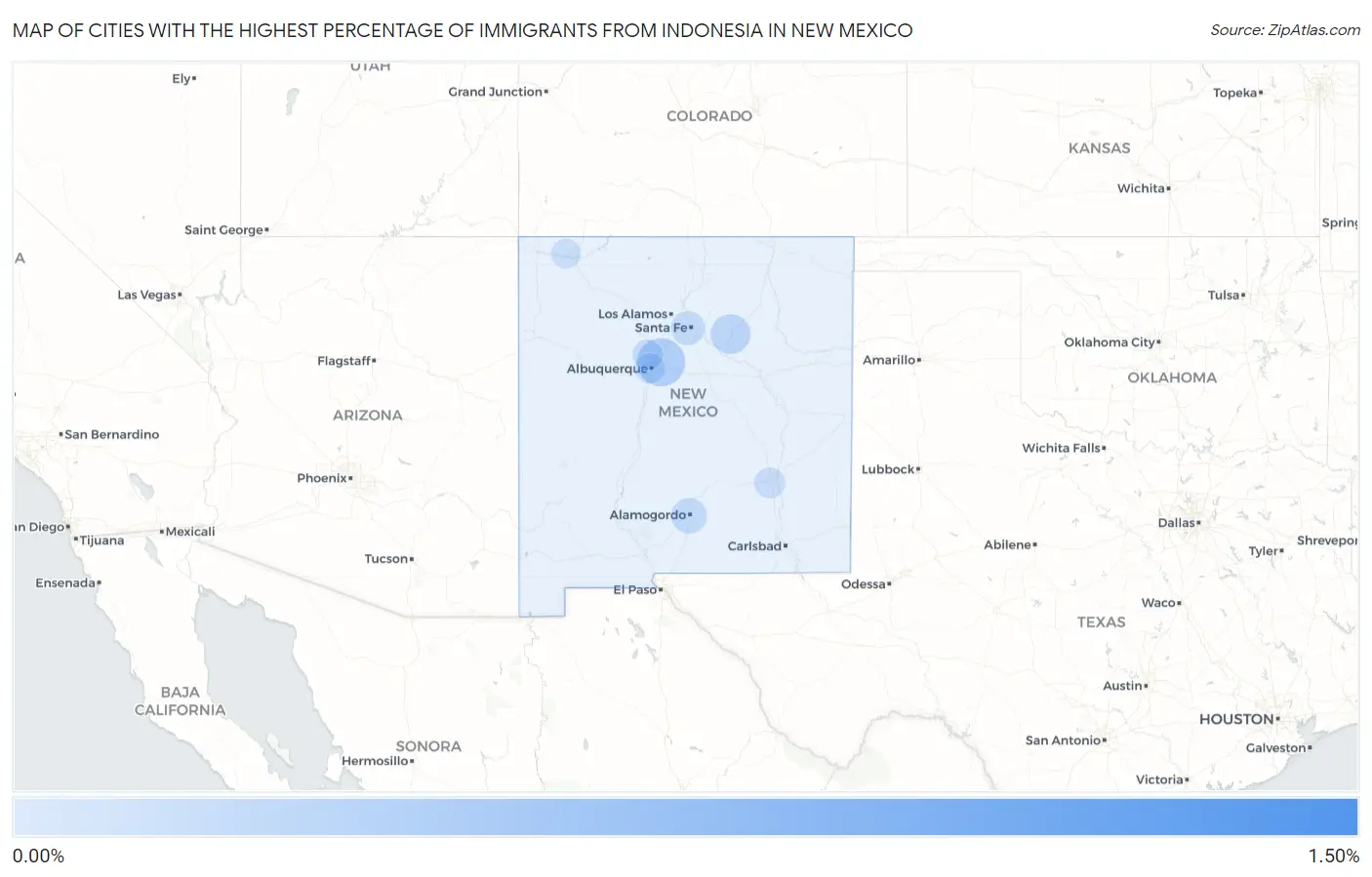 Cities with the Highest Percentage of Immigrants from Indonesia in New Mexico Map