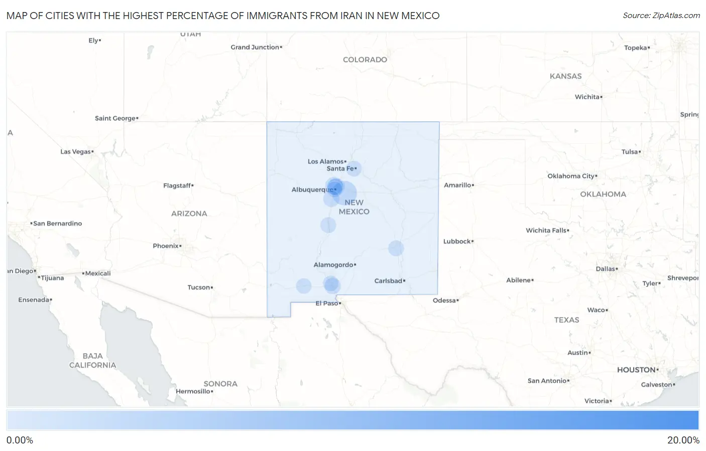 Cities with the Highest Percentage of Immigrants from Iran in New Mexico Map
