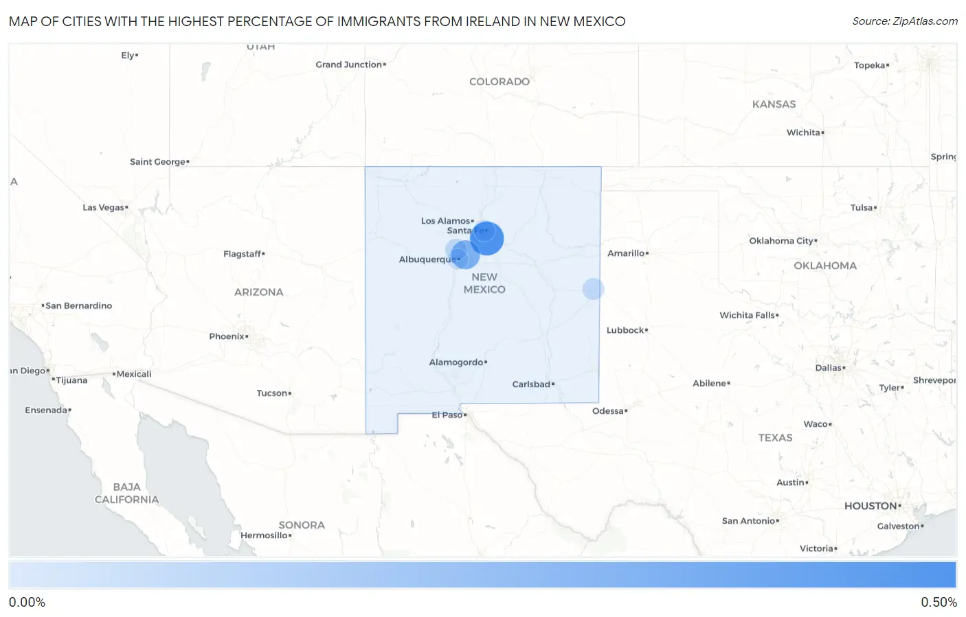 Cities with the Highest Percentage of Immigrants from Ireland in New Mexico Map