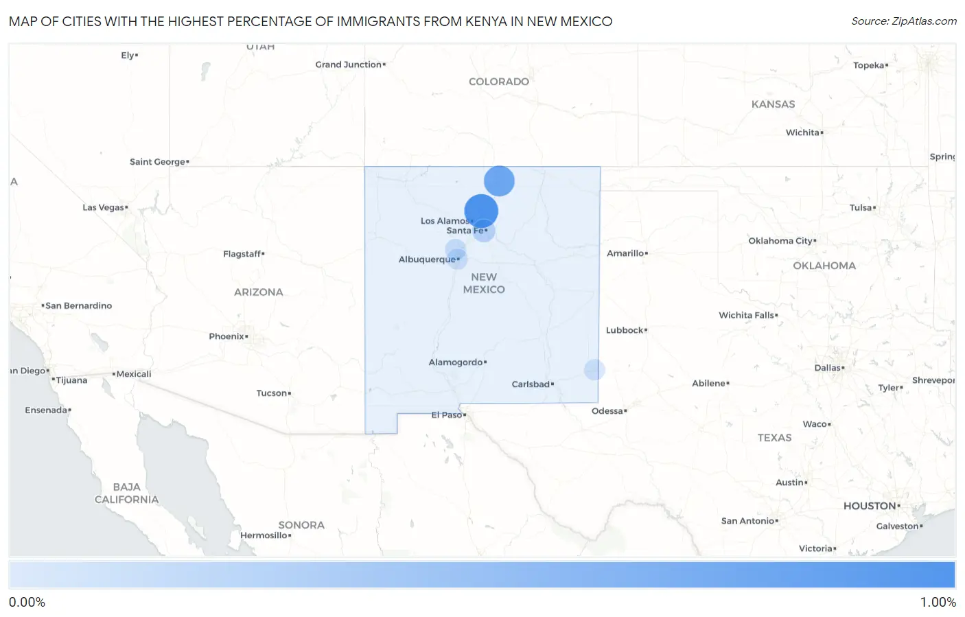 Cities with the Highest Percentage of Immigrants from Kenya in New Mexico Map