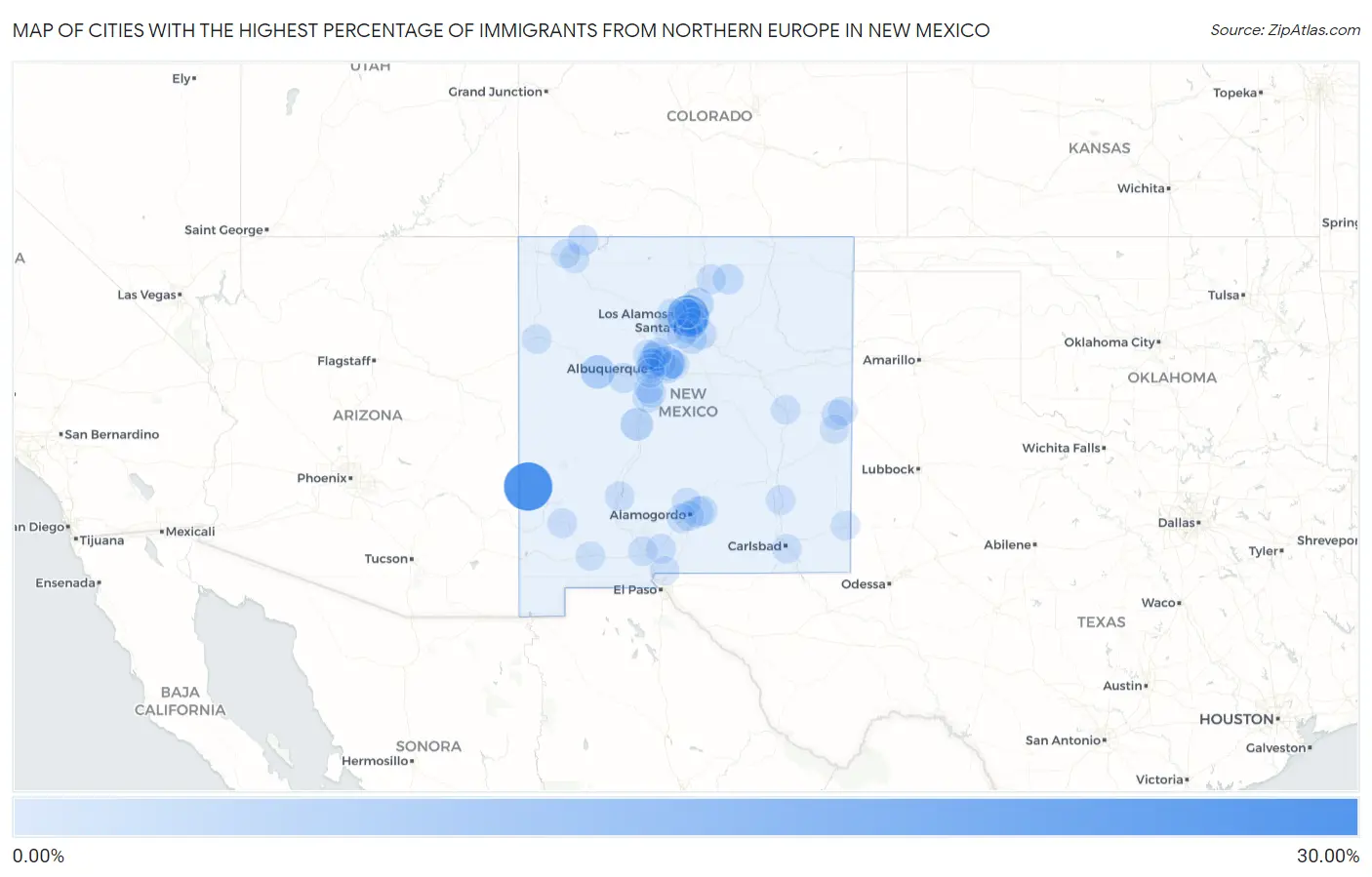 Cities with the Highest Percentage of Immigrants from Northern Europe in New Mexico Map