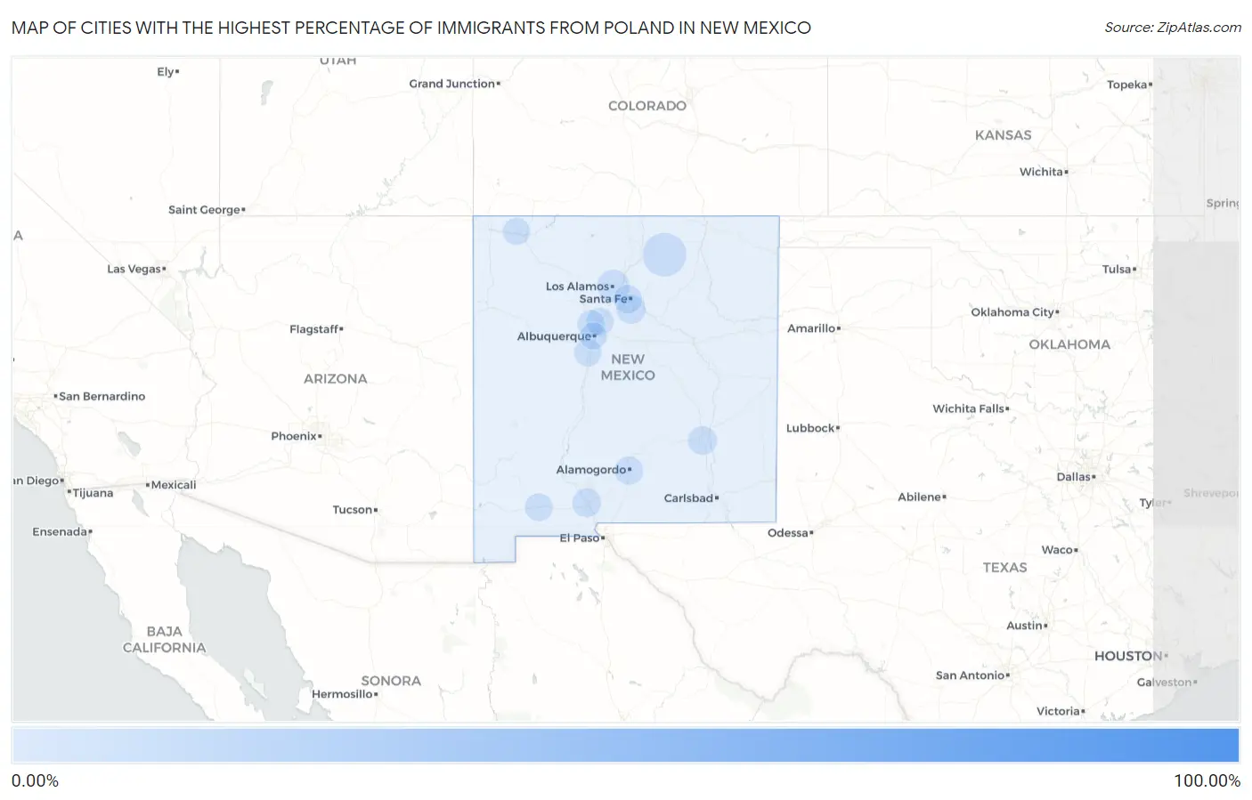 Cities with the Highest Percentage of Immigrants from Poland in New Mexico Map