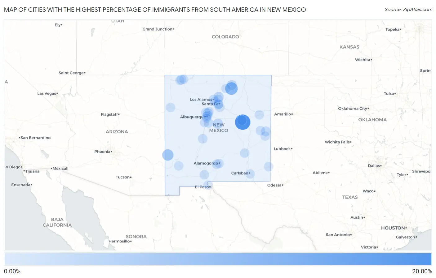 Cities with the Highest Percentage of Immigrants from South America in New Mexico Map