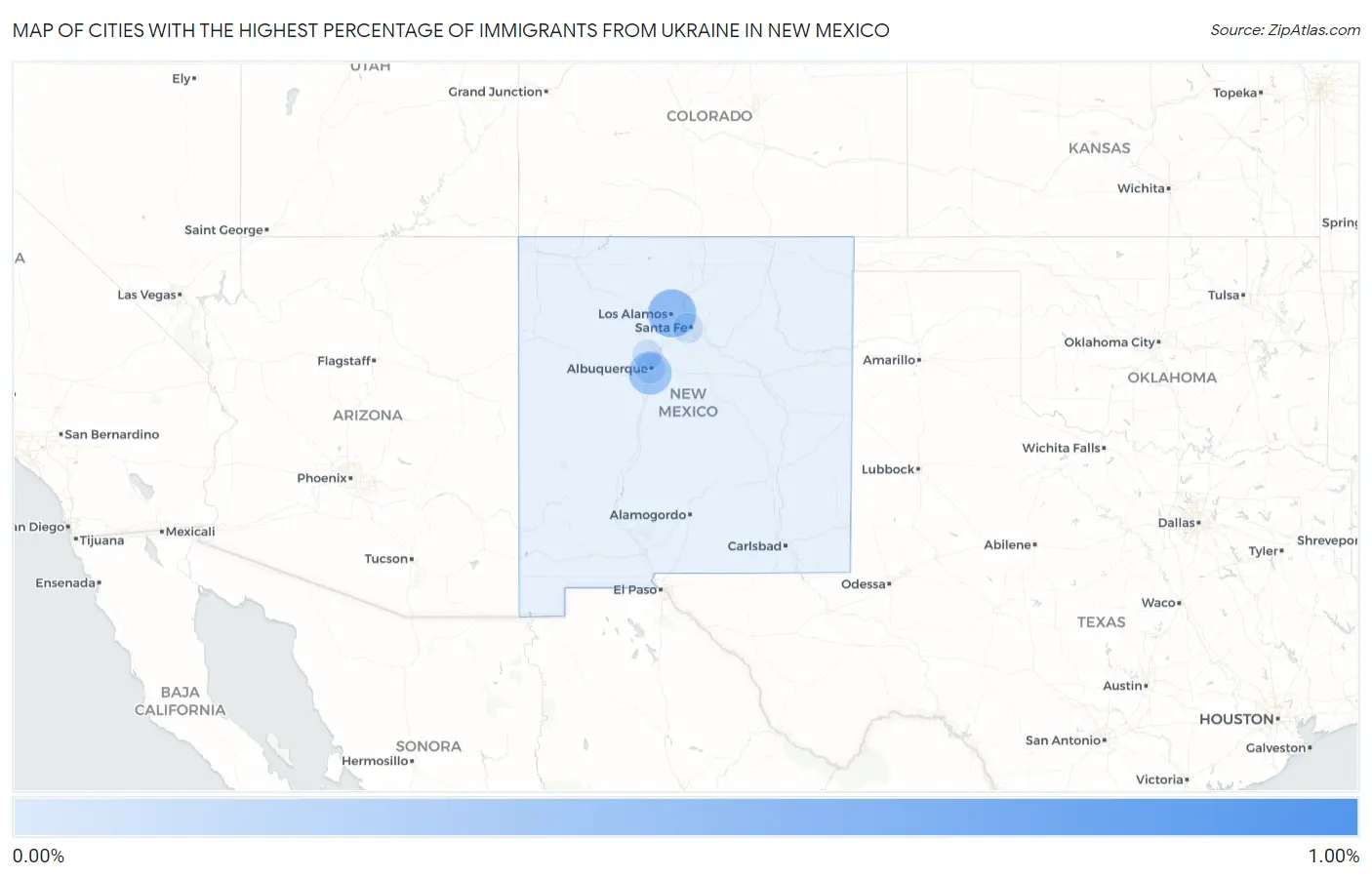 Cities with the Highest Percentage of Immigrants from Ukraine in New Mexico Map