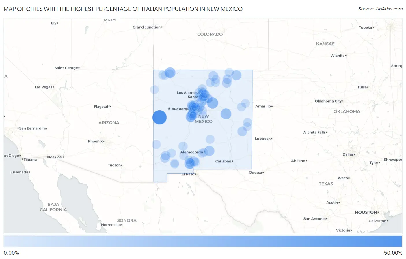 Cities with the Highest Percentage of Italian Population in New Mexico Map
