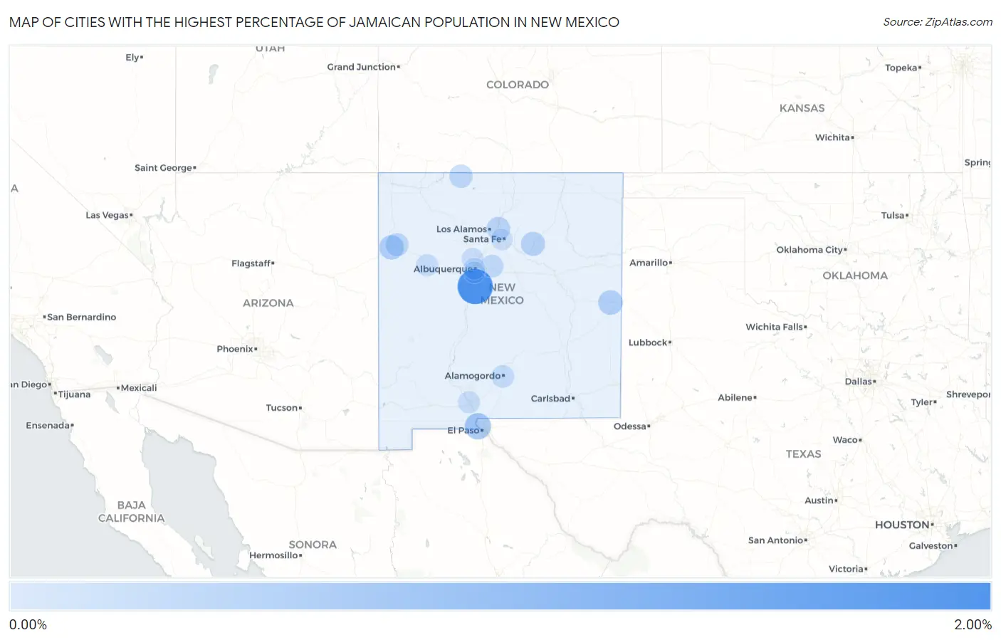 Cities with the Highest Percentage of Jamaican Population in New Mexico Map