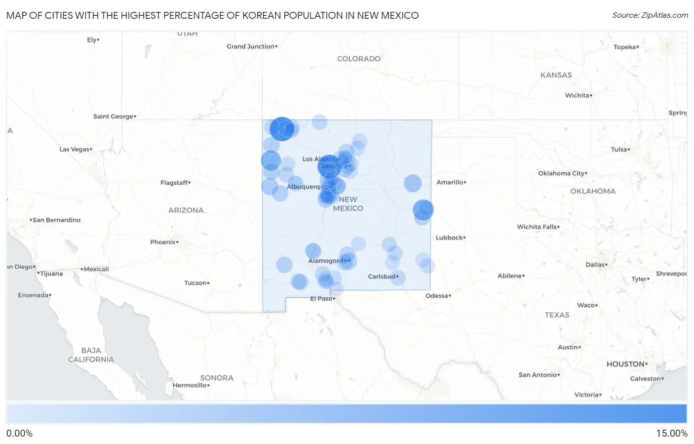 Cities with the Highest Percentage of Korean Population in New Mexico Map
