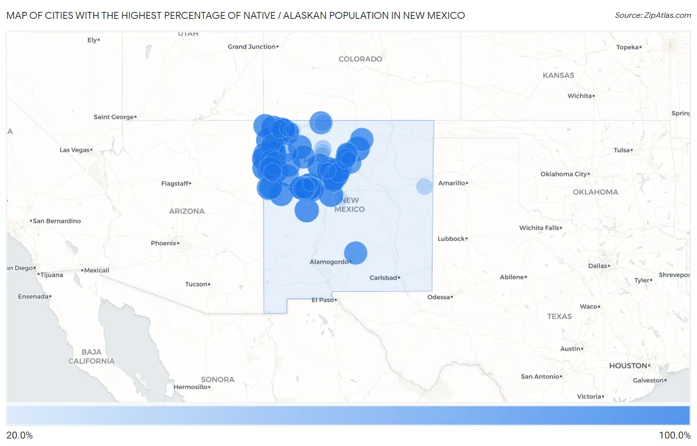 Cities with the Highest Percentage of Native / Alaskan Population in New Mexico Map