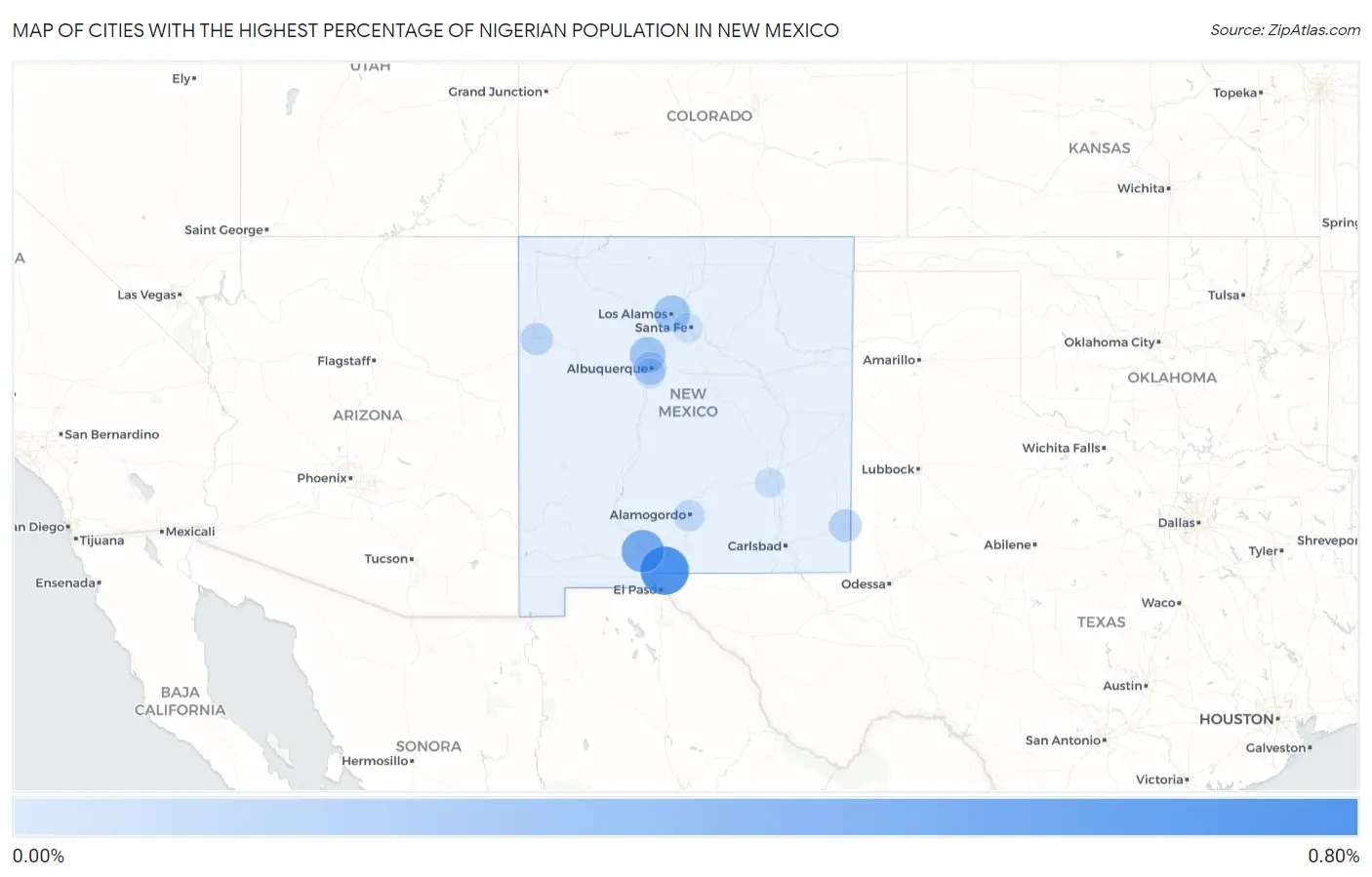 Cities with the Highest Percentage of Nigerian Population in New Mexico Map