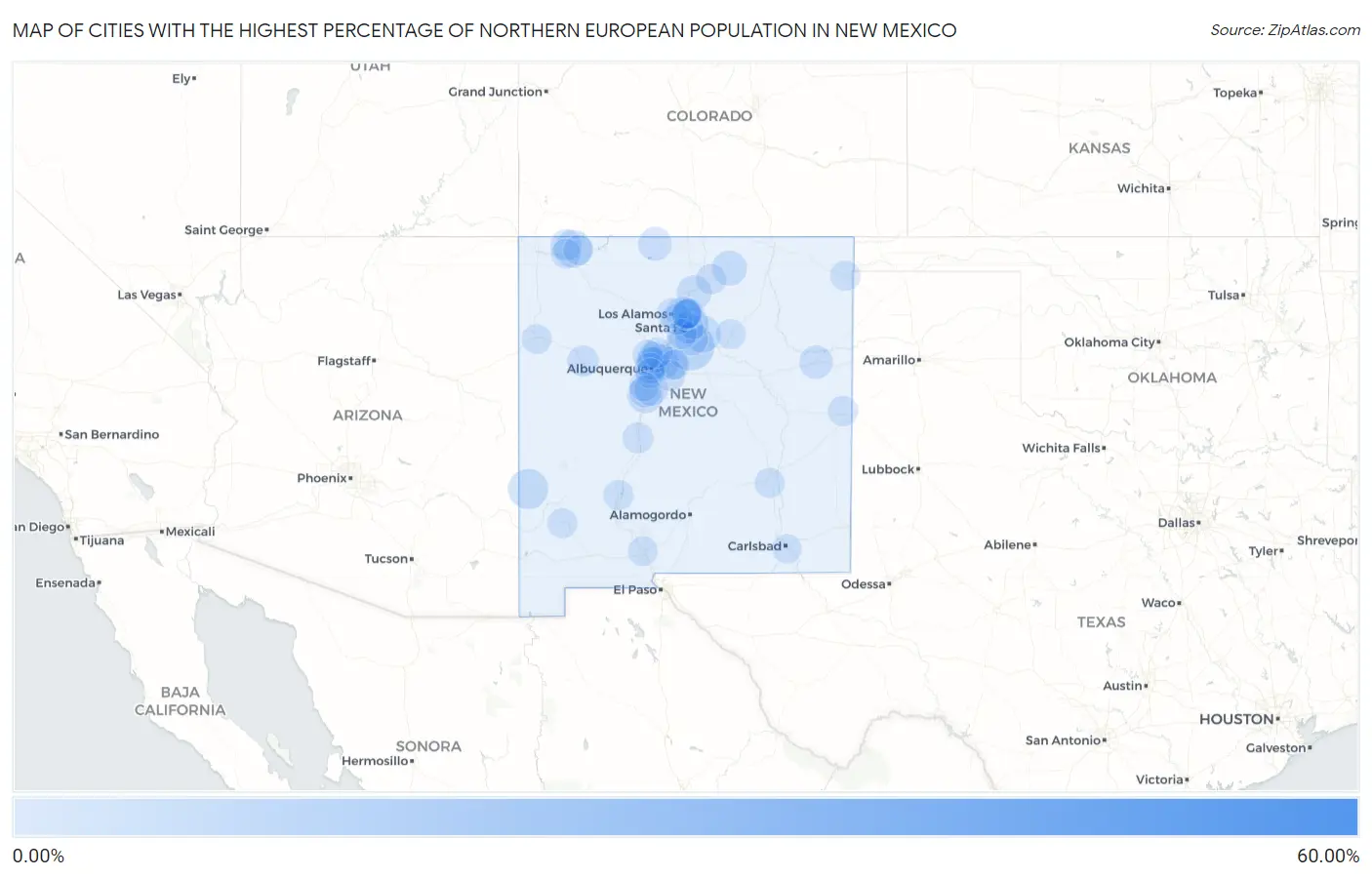 Cities with the Highest Percentage of Northern European Population in New Mexico Map