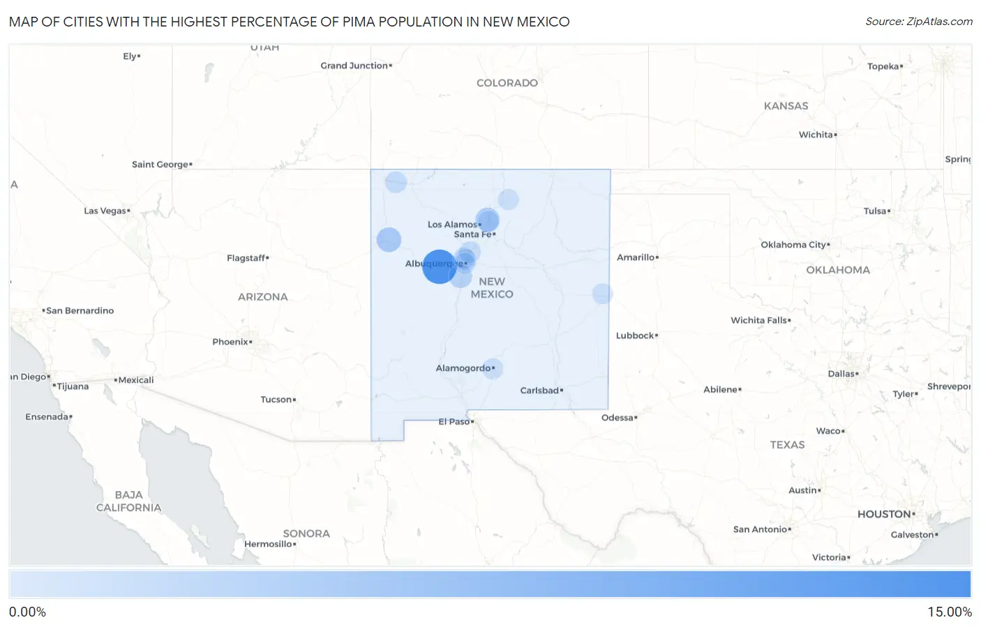 Cities with the Highest Percentage of Pima Population in New Mexico Map