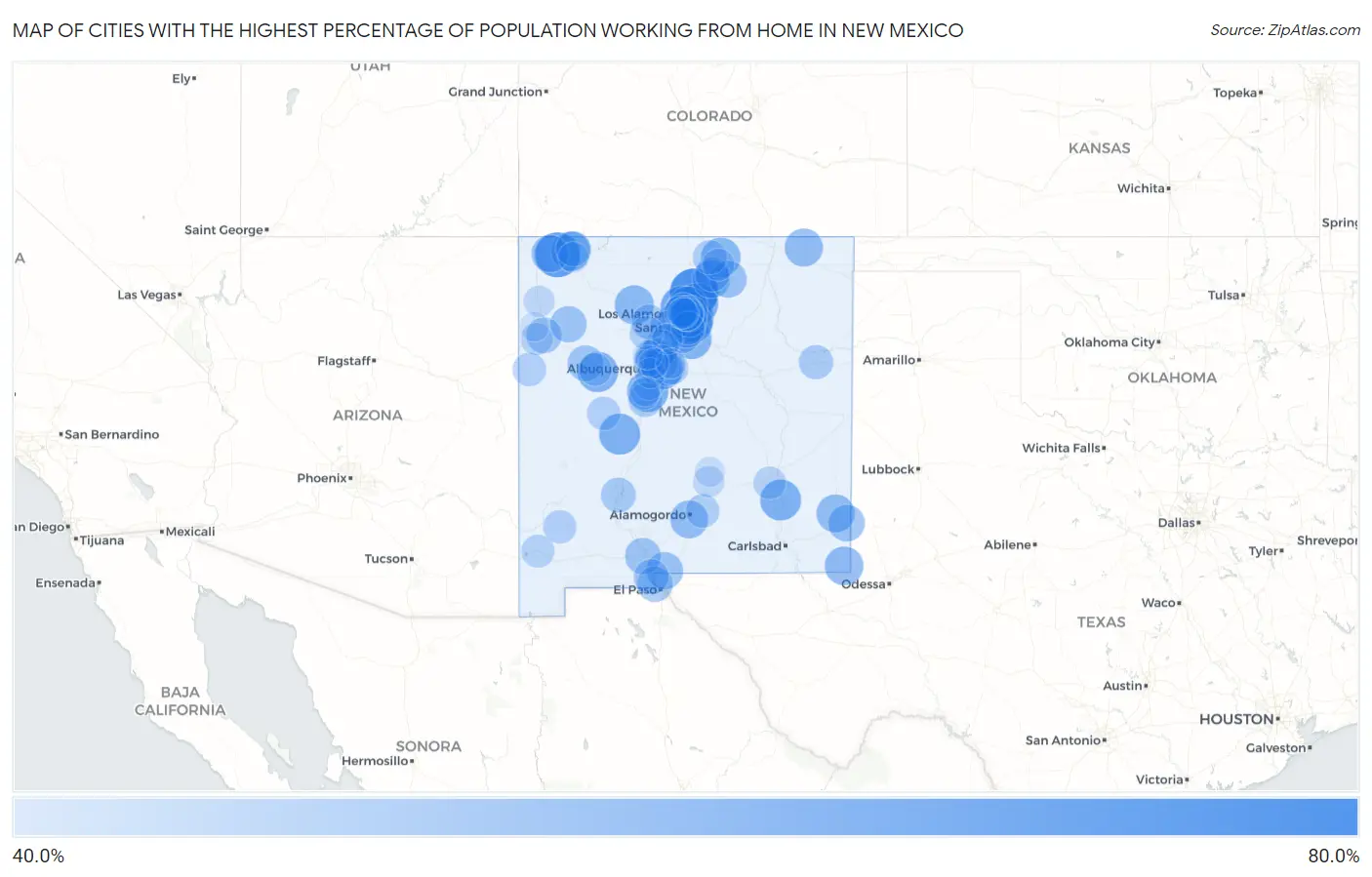 Cities with the Highest Percentage of Population Working from Home in New Mexico Map