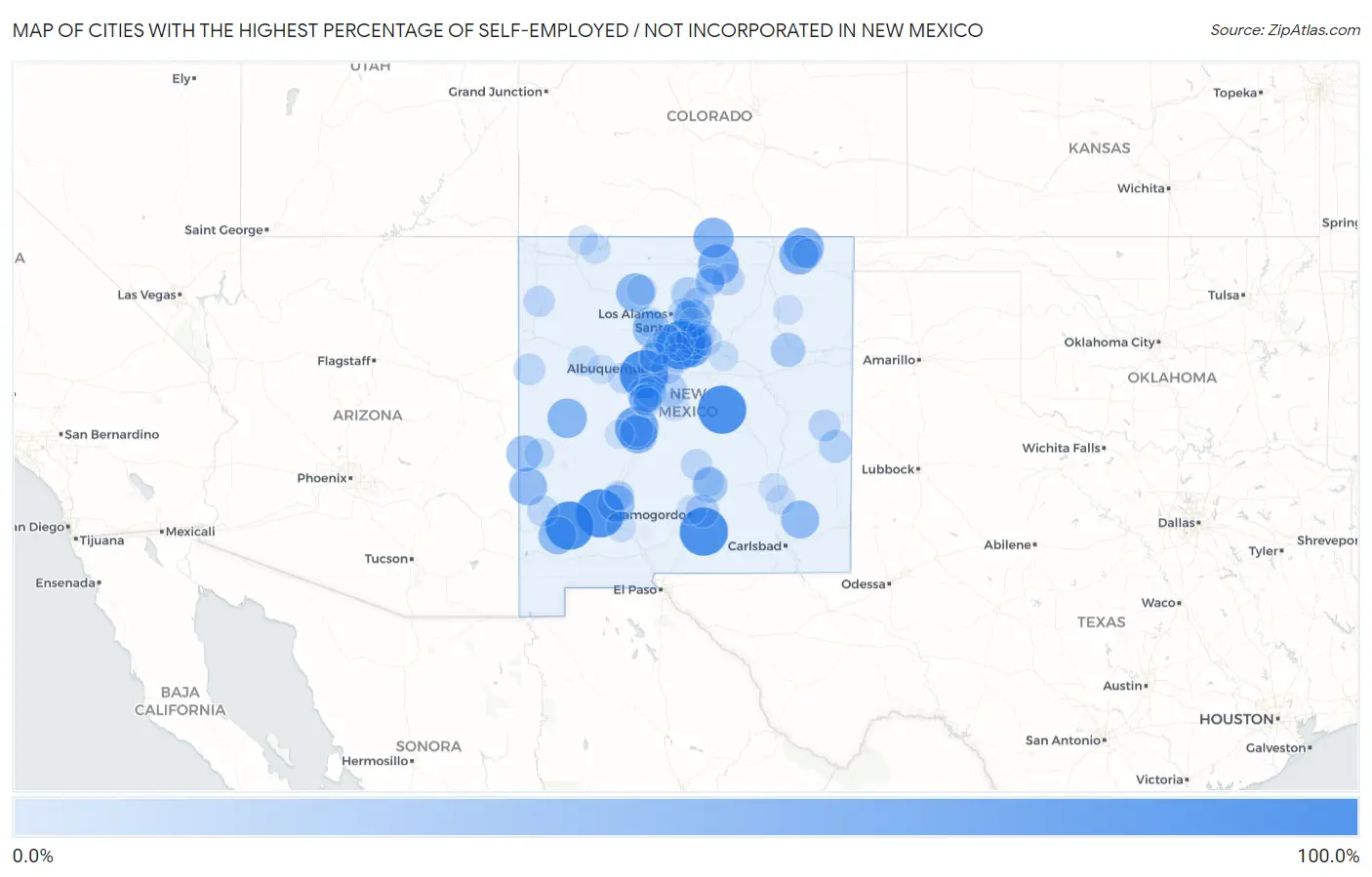 Cities with the Highest Percentage of Self-Employed / Not Incorporated in New Mexico Map