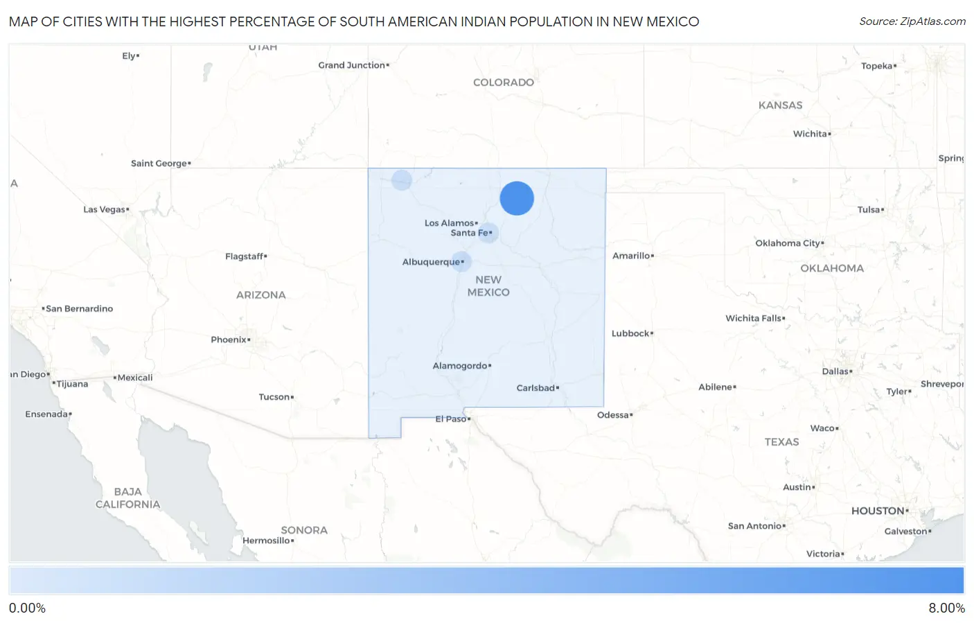 Cities with the Highest Percentage of South American Indian Population in New Mexico Map