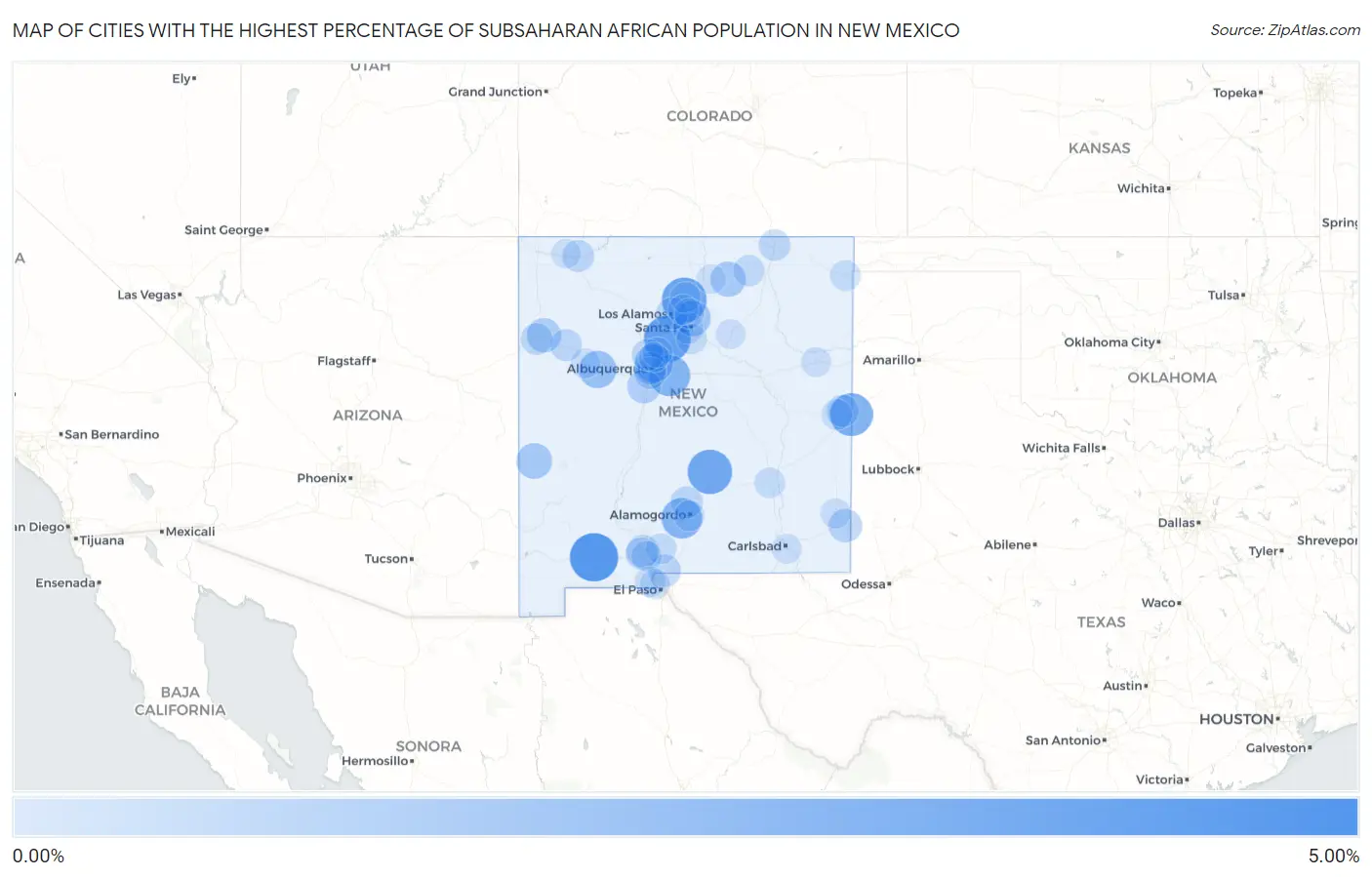 Cities with the Highest Percentage of Subsaharan African Population in New Mexico Map