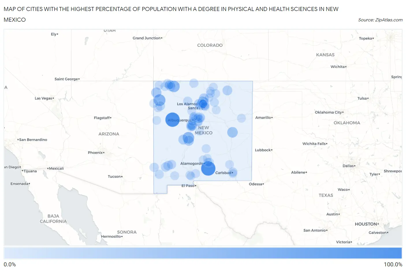 Cities with the Highest Percentage of Population with a Degree in Physical and Health Sciences in New Mexico Map