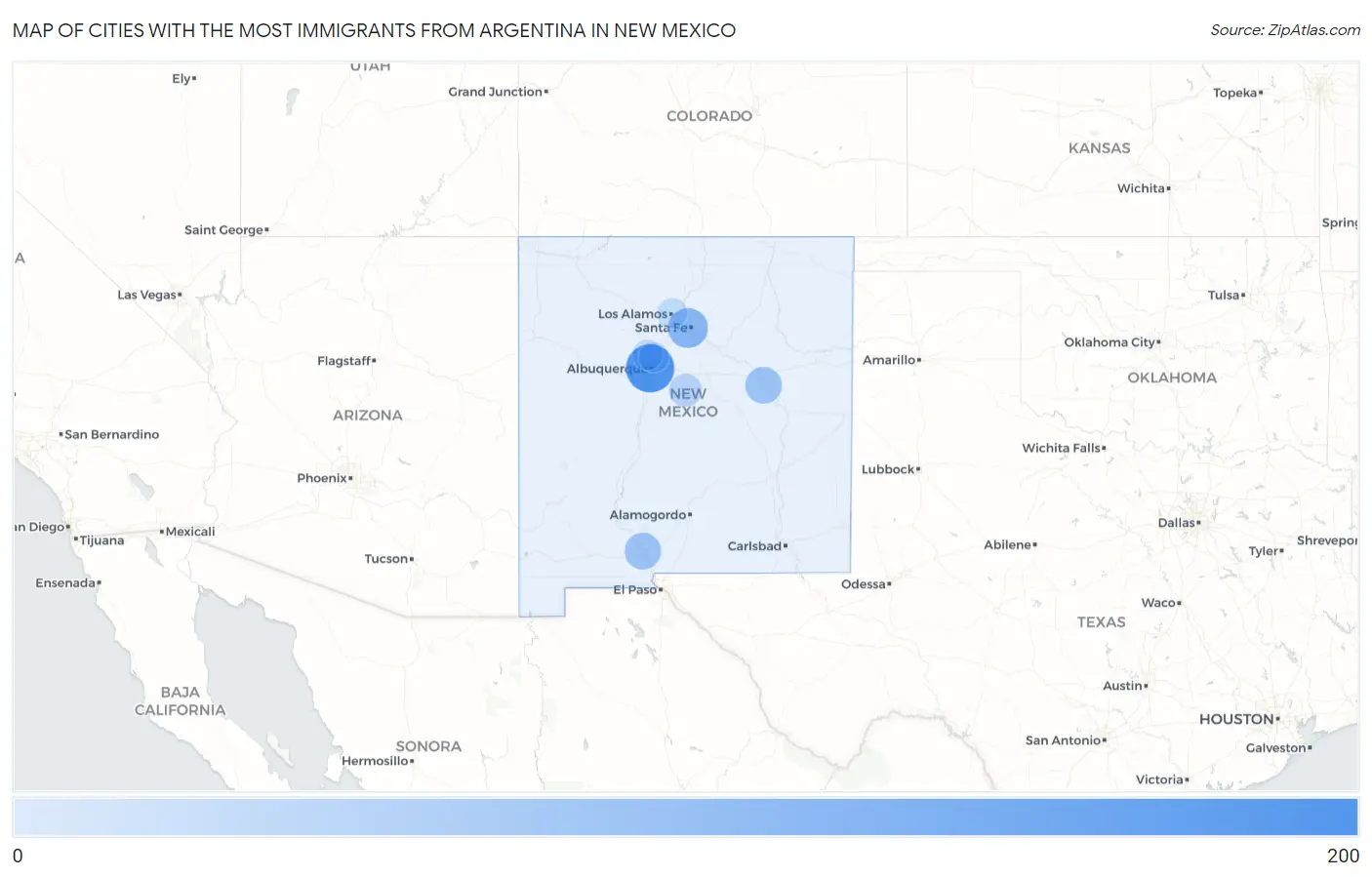 Cities with the Most Immigrants from Argentina in New Mexico Map