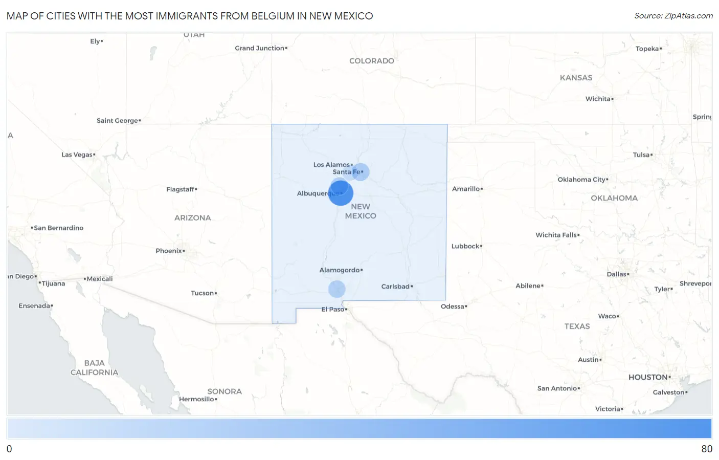 Cities with the Most Immigrants from Belgium in New Mexico Map