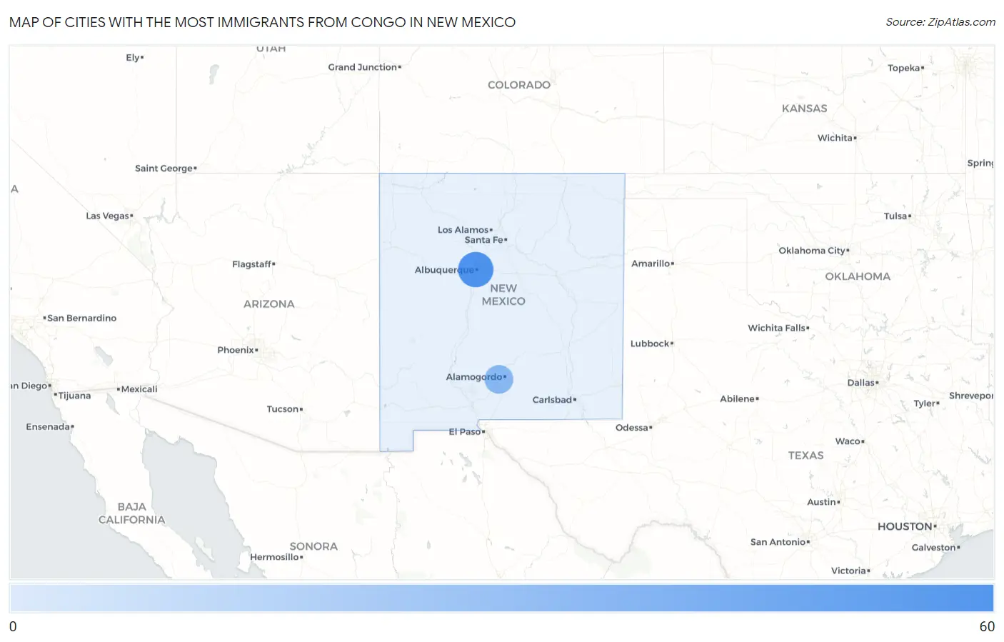 Cities with the Most Immigrants from Congo in New Mexico Map